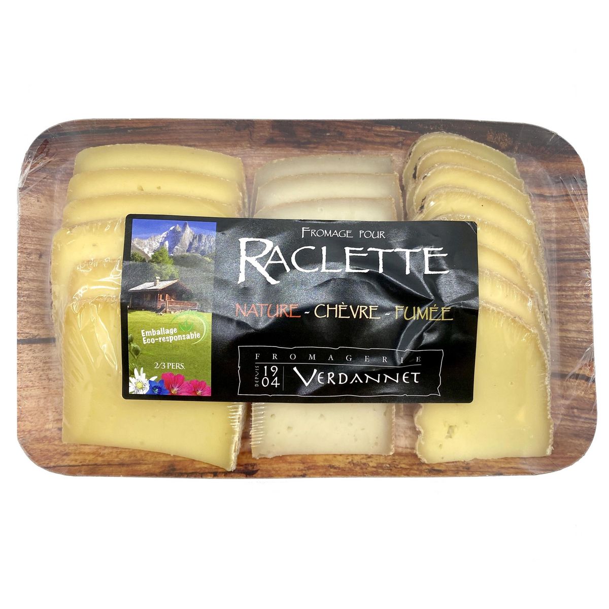 VERDANNET Fromage à raclette nature et chèvre fumé 2/3 parts 500g