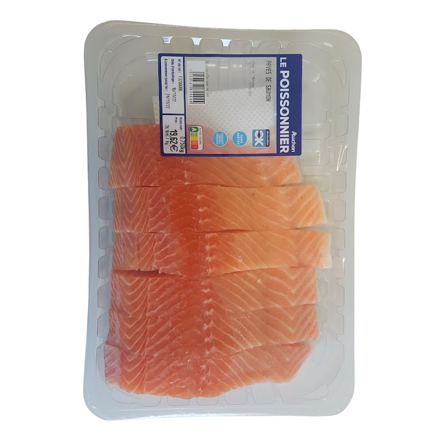 Voir la diapositive 2 : AUCHAN LE POISSONNIER Pavés de saumon de Norvège 6 pièces 750g