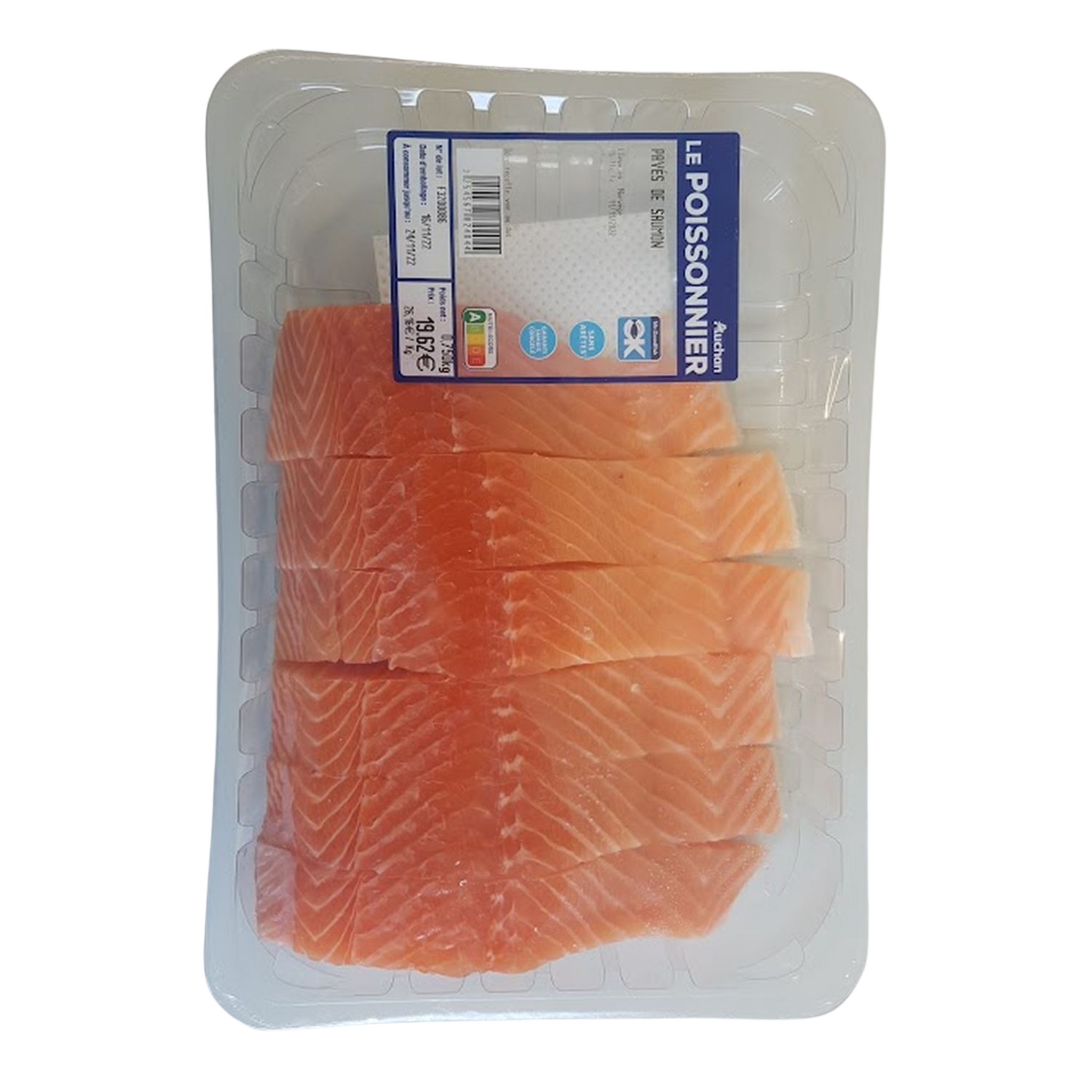 Voir la diapositive 2 : AUCHAN LE POISSONNIER Pavés de saumon de Norvège 6 pièces 750g