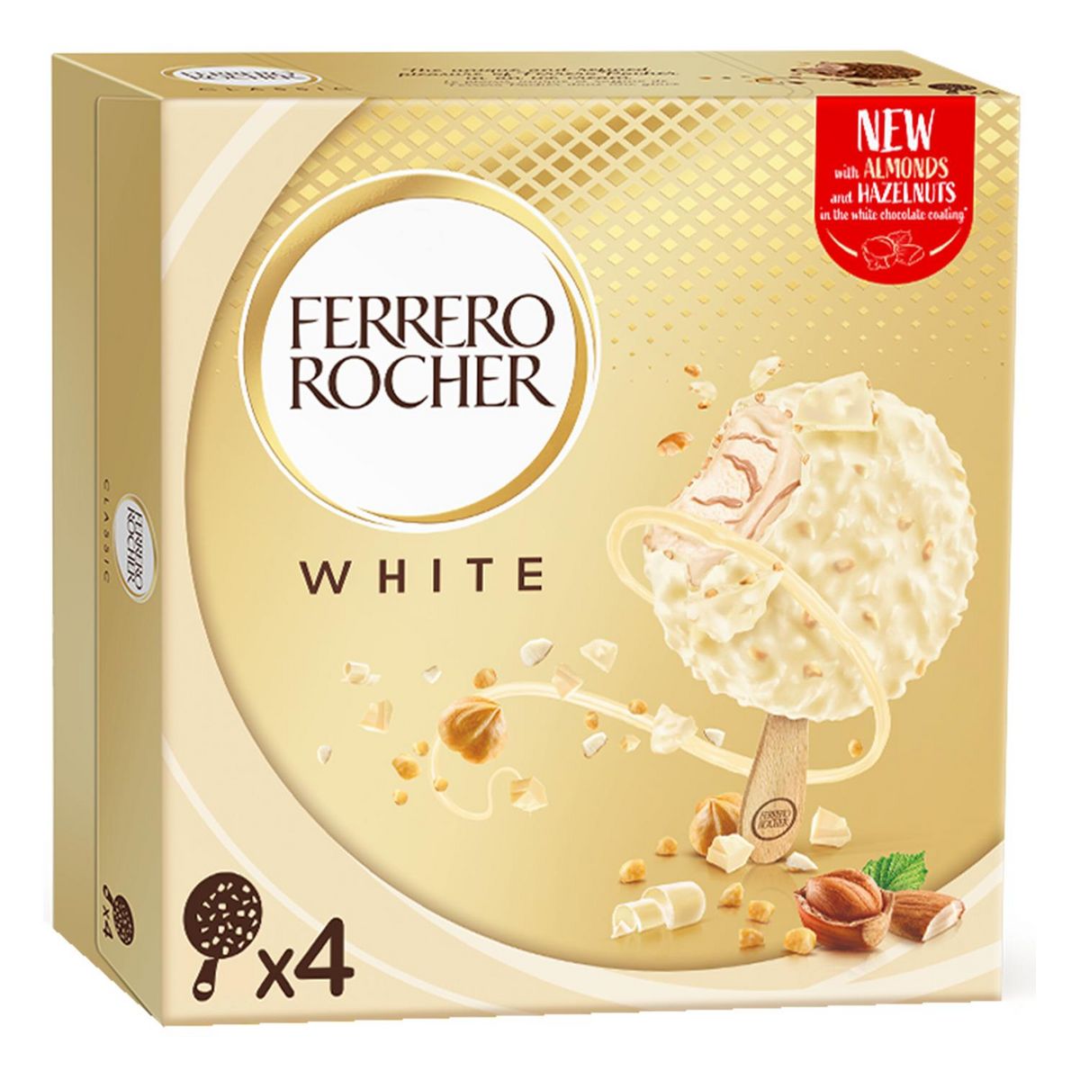 FERRERO ROCHER Bâtonnets glacés chocolat blanc et noisette 4 pièces 200g