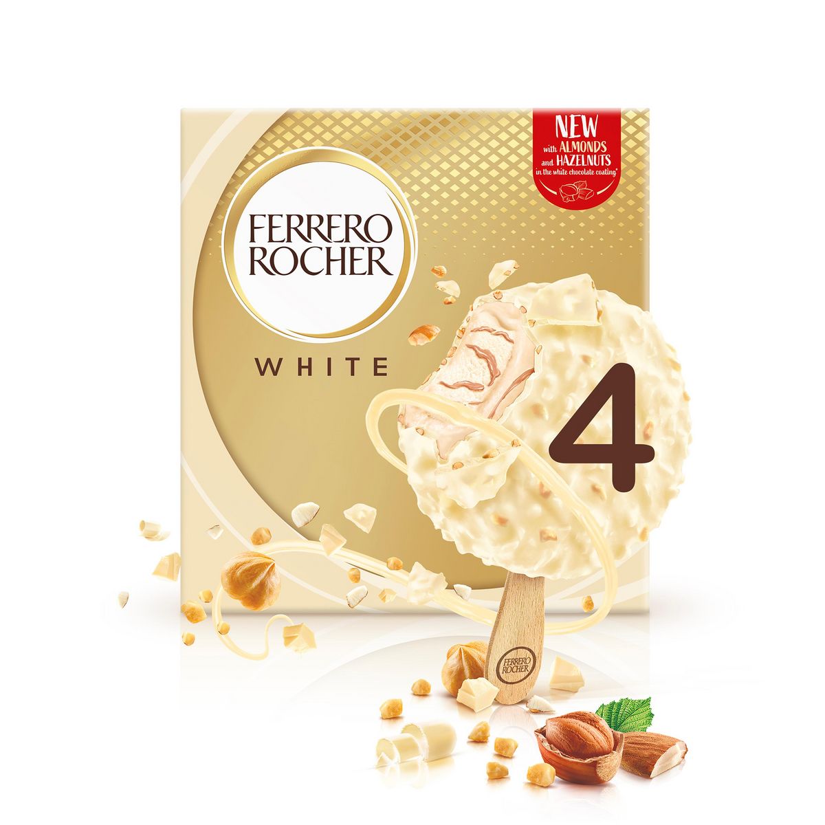 FERRERO ROCHER Bâtonnets glacés chocolat blanc et noisette 4 pièces 200g