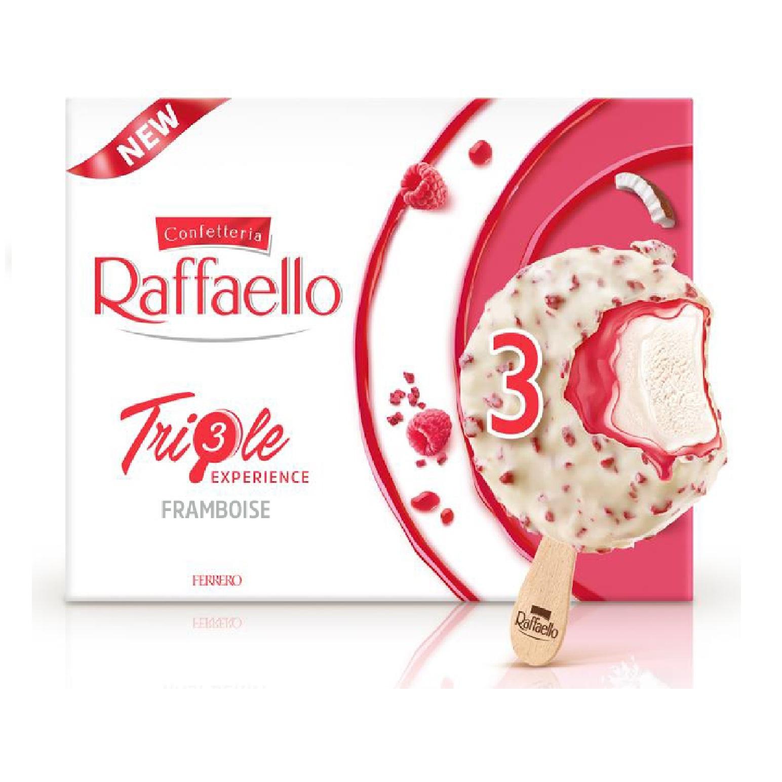 Voir la diapositive 4 : RAFFAELLO Bâtonnet glacé triple framboise et chocolat blanc 3 pièces 138g