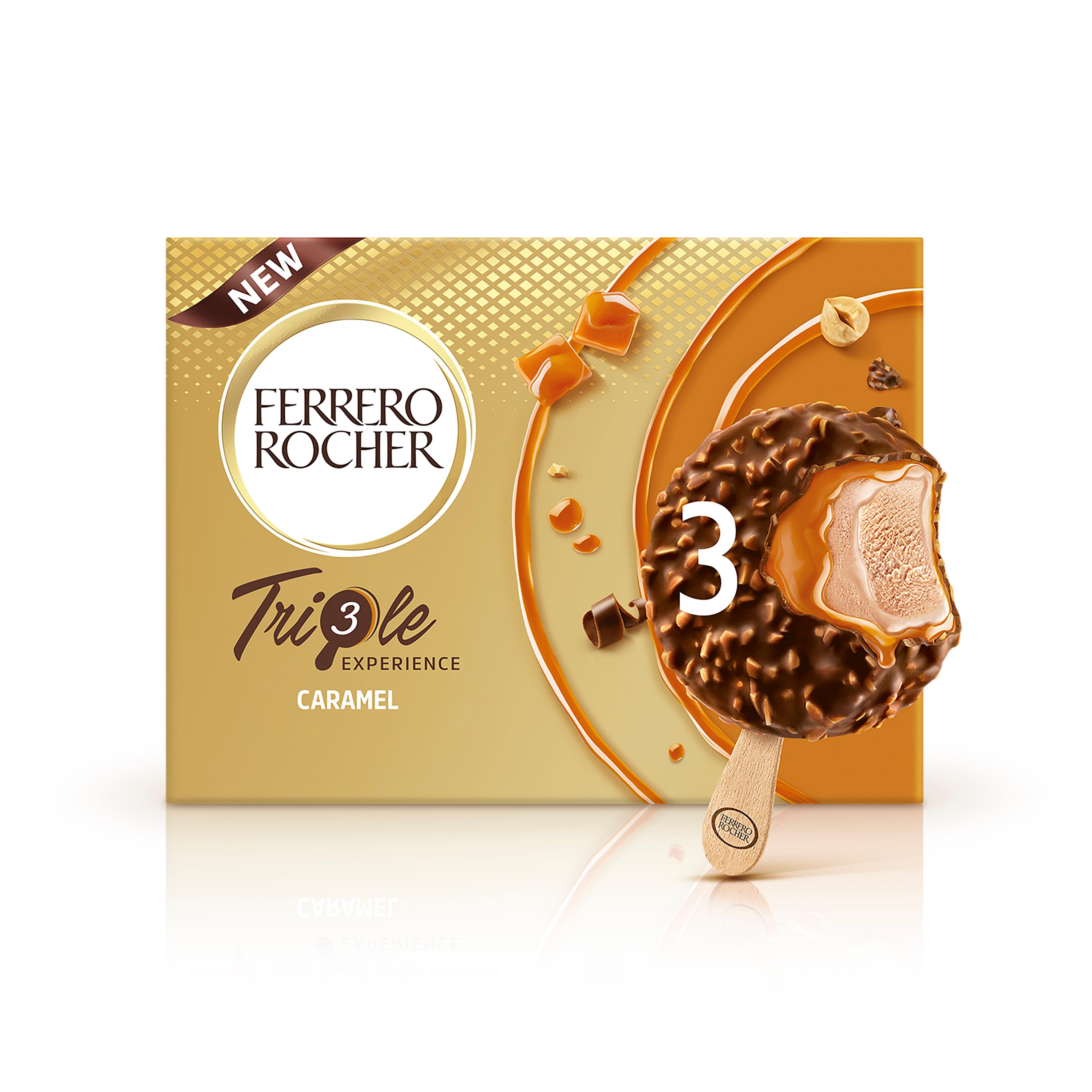 Voir la diapositive 3 : FERRERO ROCHER Bâtonnets glacés triple caramel et chocolat au lait 3 pièces 138g