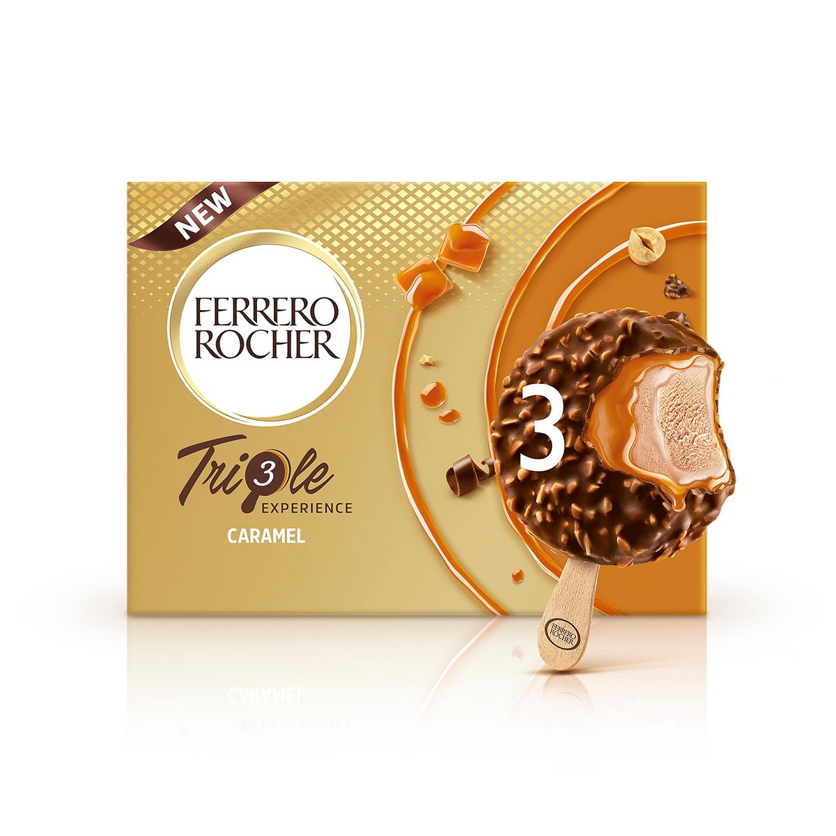 FERRERO ROCHER Bâtonnets glacés triple caramel et chocolat au lait 3 pièces 138g