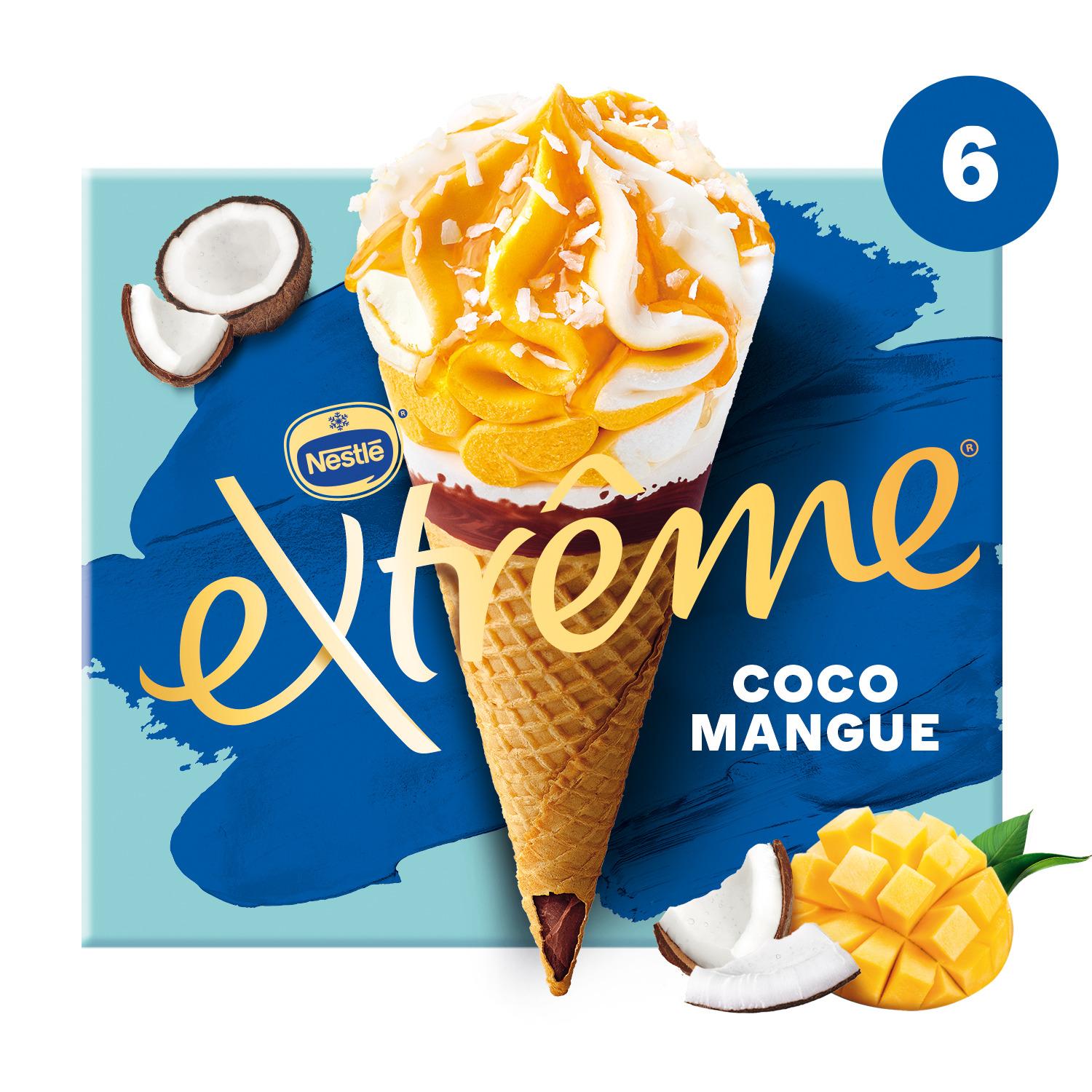 Voir la diapositive 2 : EXTREME Cônes glacés coco mangue 6 pièces 414g