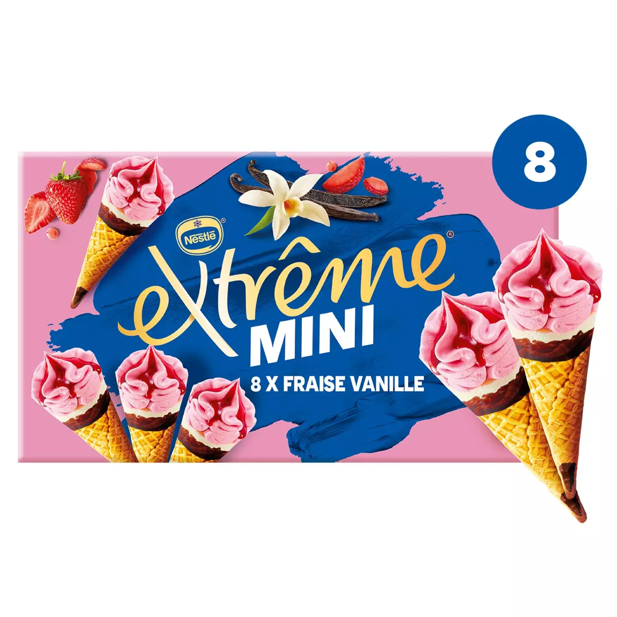 EXTREME Mini cône glacé fraise vanille 8 pièces 312g