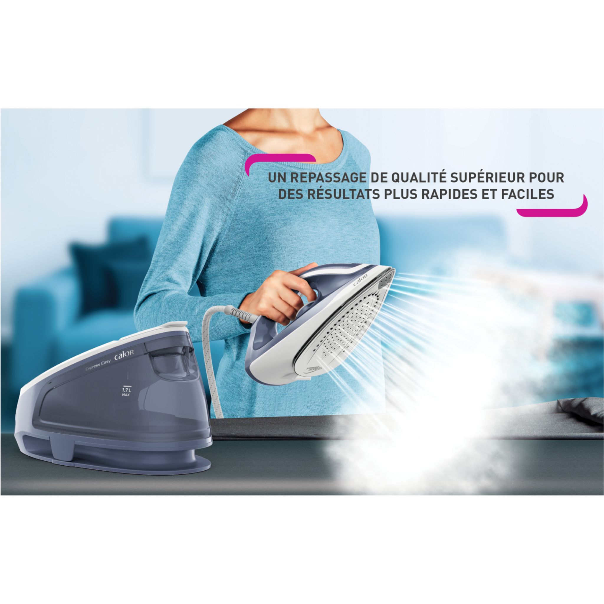 Voir la diapositive 2 : CALOR Centrale vapeur Express Easy SV6132C0 - Bleu