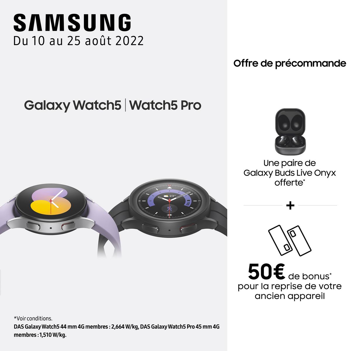 SAMSUNG Montre connectée Watch 5 44mm - Noir