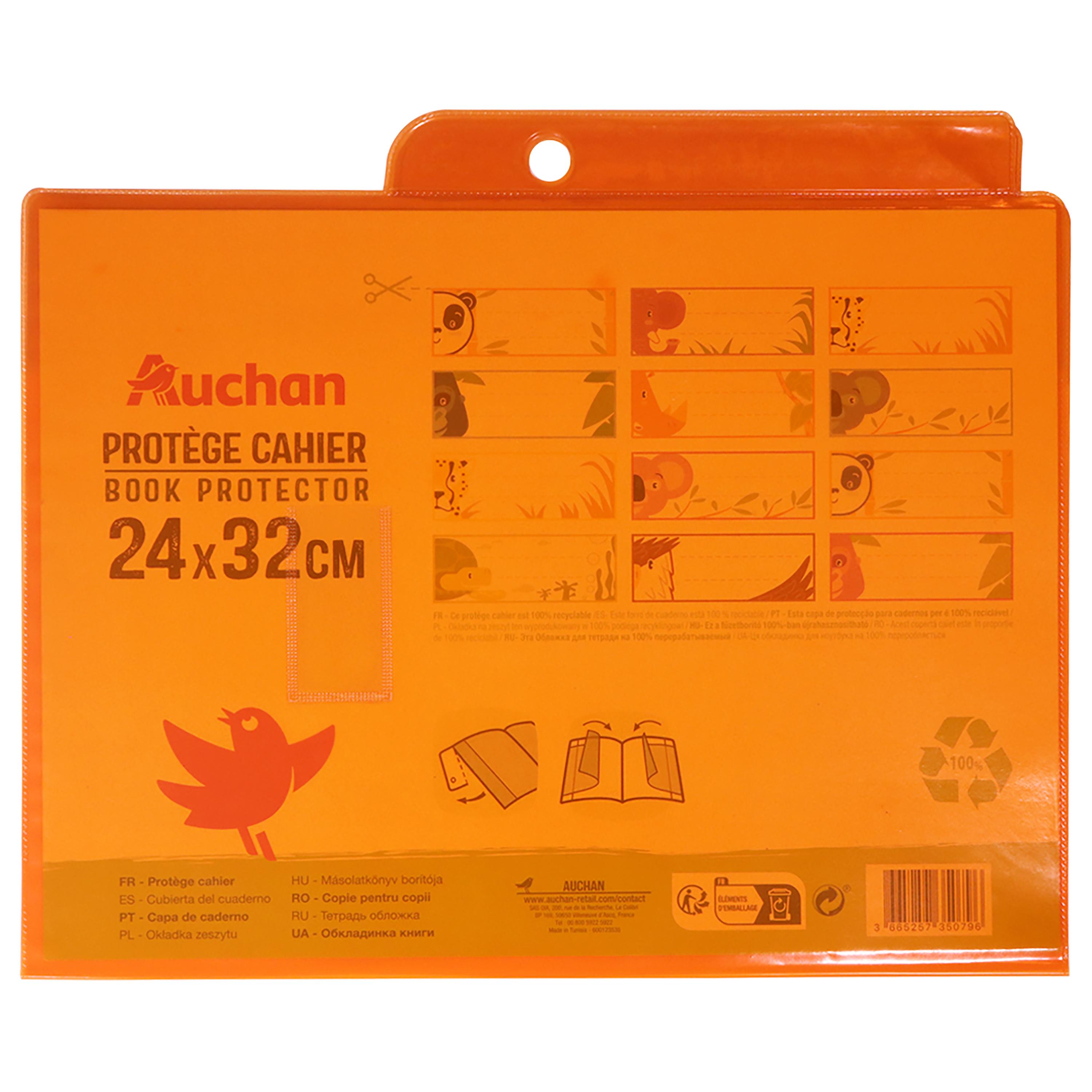AUCHAN Protège Cahier à rabats Cristal 24x32cm - Orange
