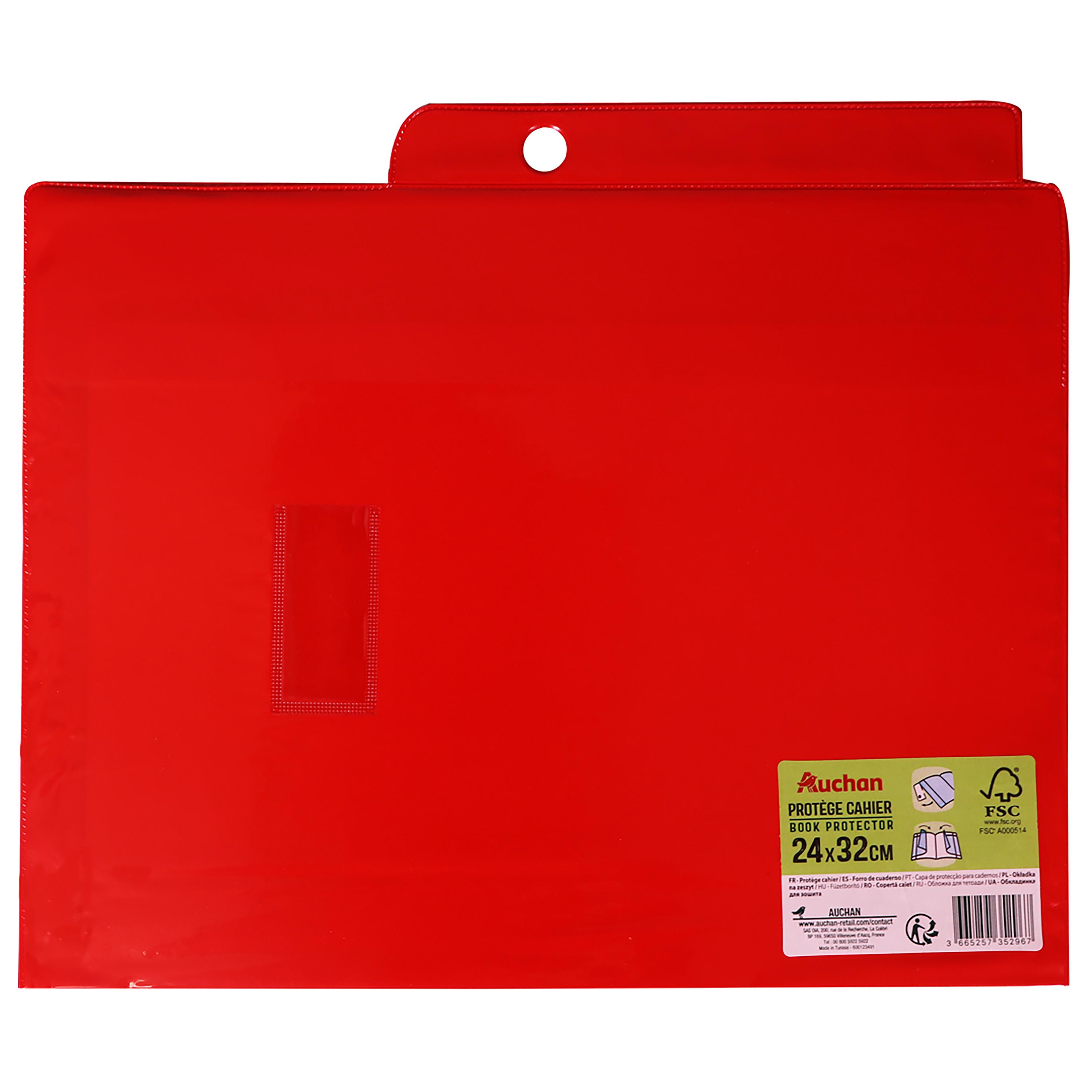 AUCHAN Protège Cahier à rabats Cristal 24x32cm - Rouge