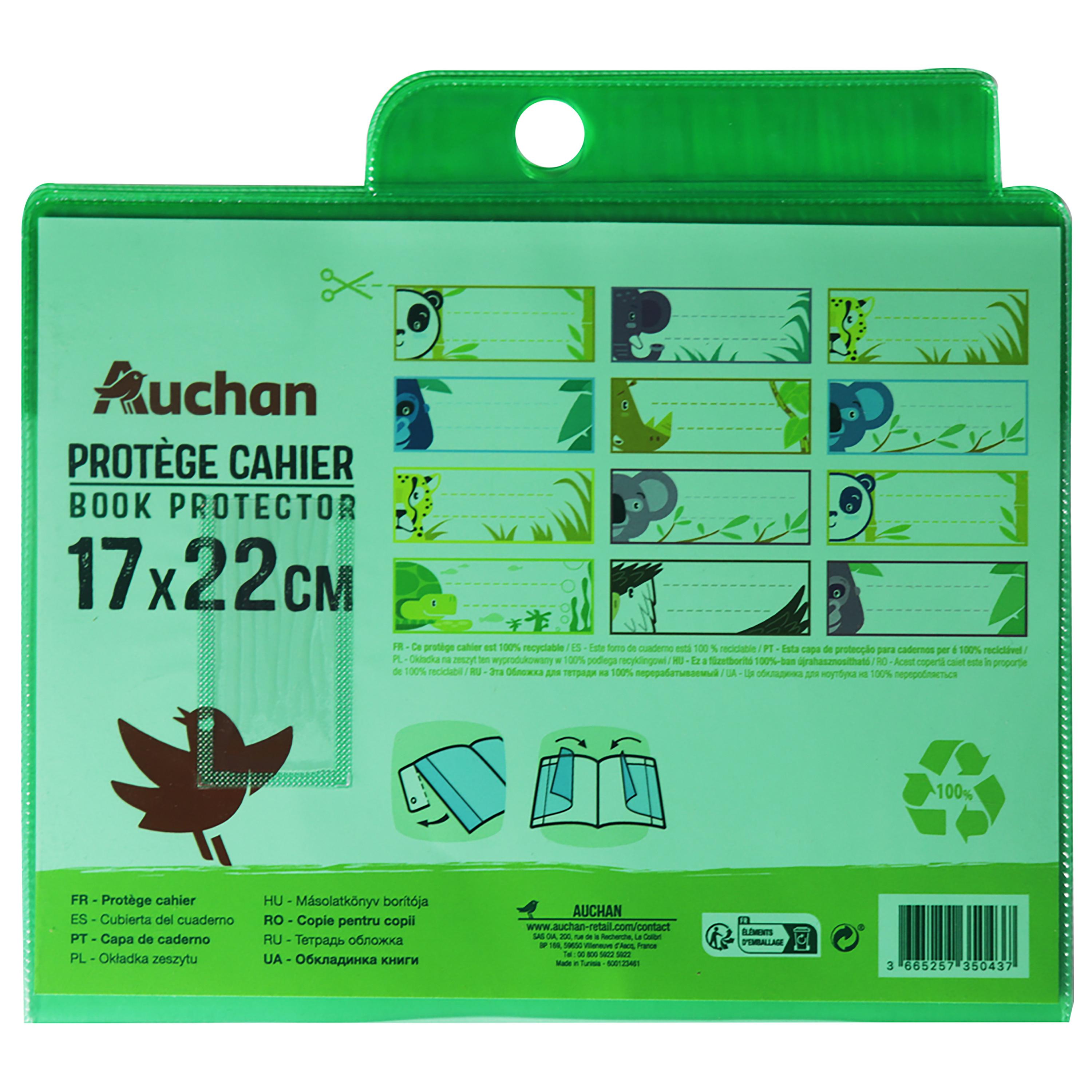 AUCHAN Protège Cahier à rabats Cristal 17x22cm - Vert