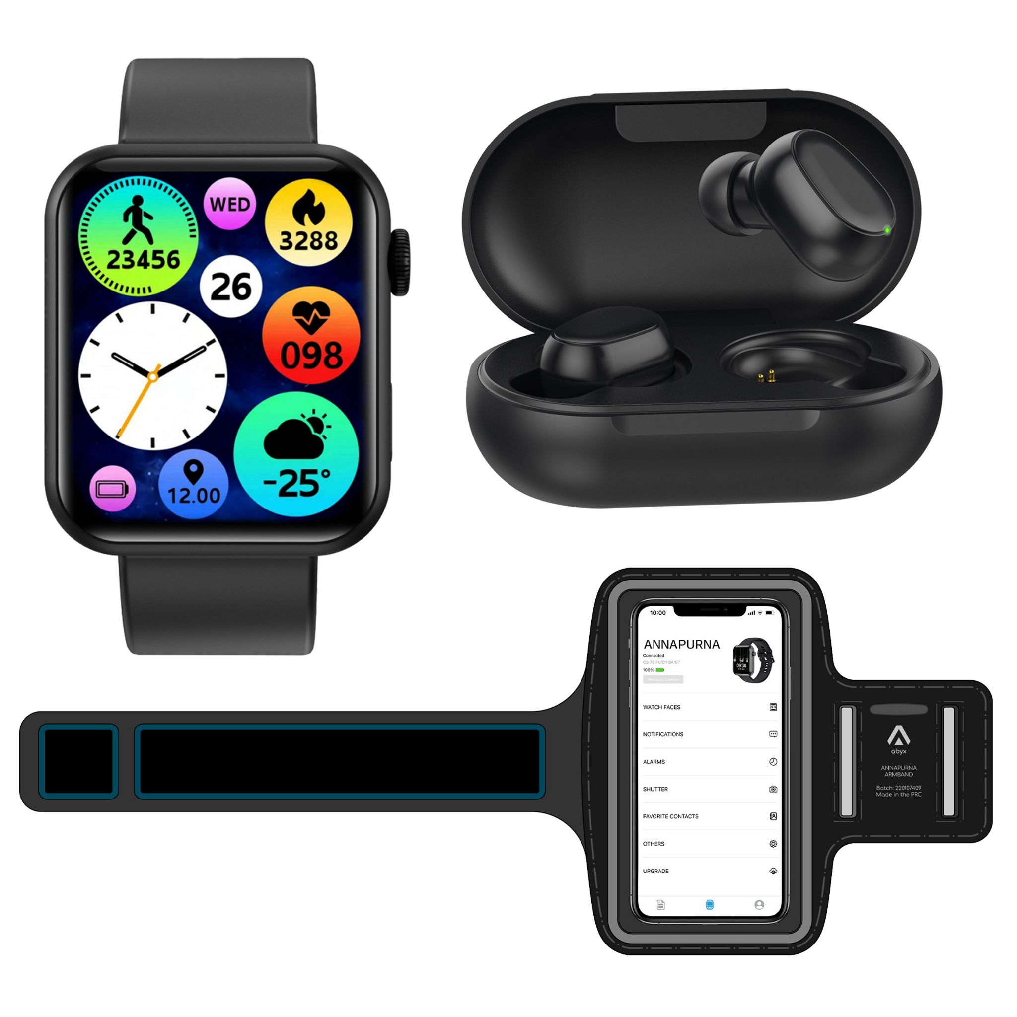 Voir la diapositive 1 : ABYX AnnaPurna Montre connectée Fit + Écouteurs TWS+Brassard