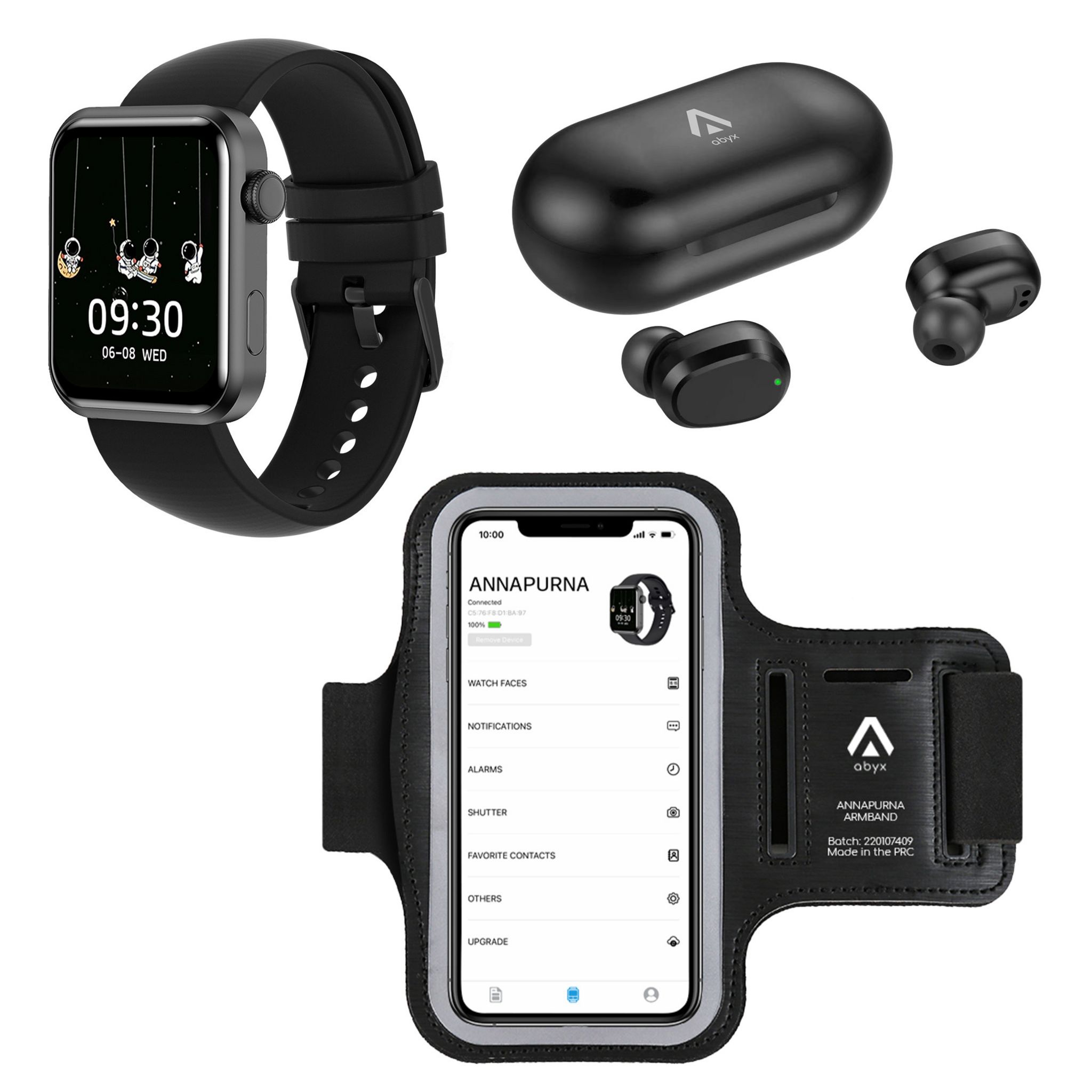 Voir la diapositive 3 : ABYX AnnaPurna Montre connectée Fit + Écouteurs TWS+Brassard