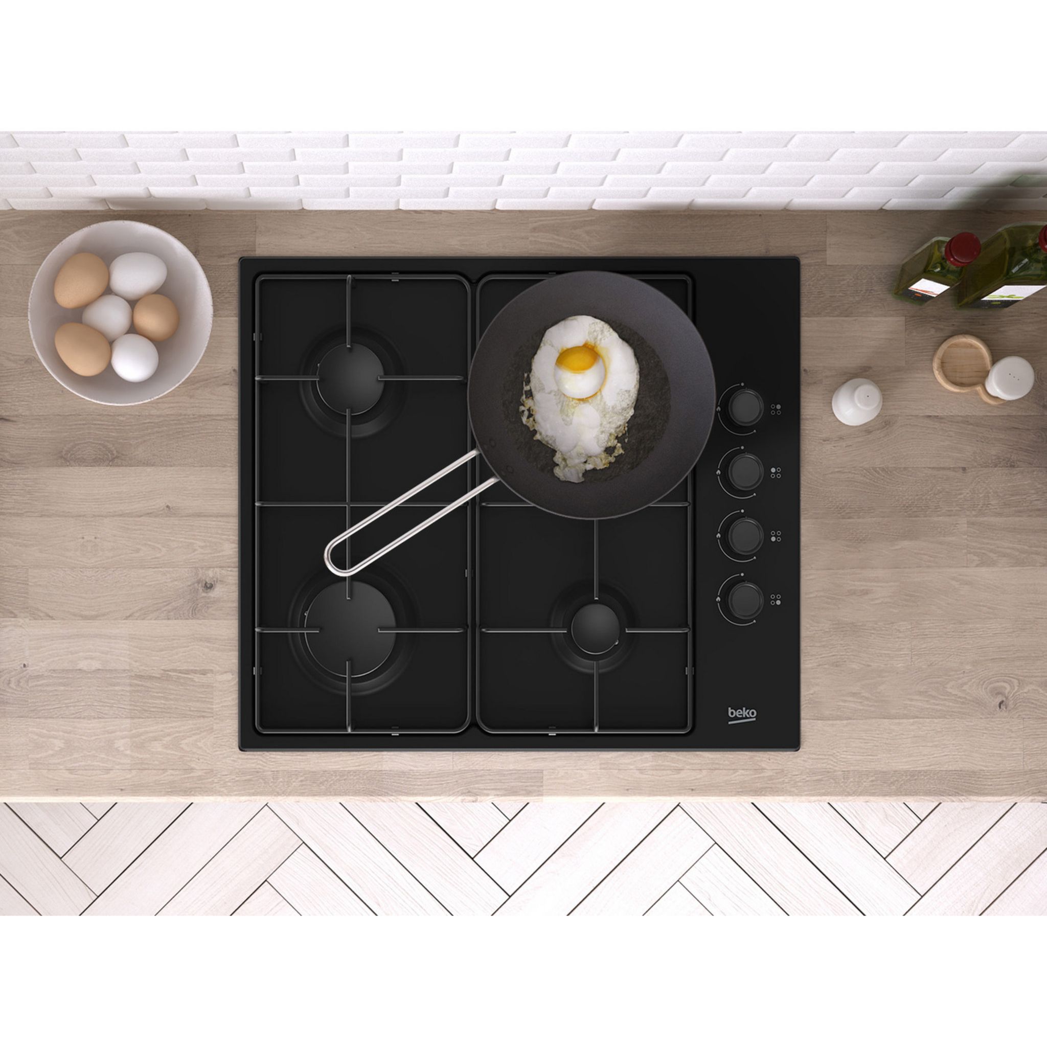 Voir la diapositive 8 : BEKO Table de cuisson gaz HIGG64123SB, 61 cm, 4 foyers