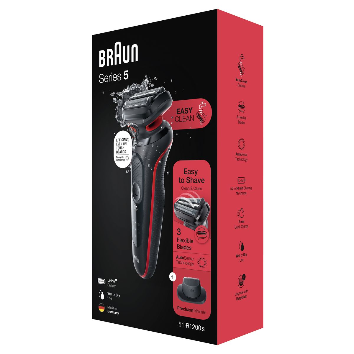 BRAUN Rasoir électrique 51-R1200S - Noir et rouge