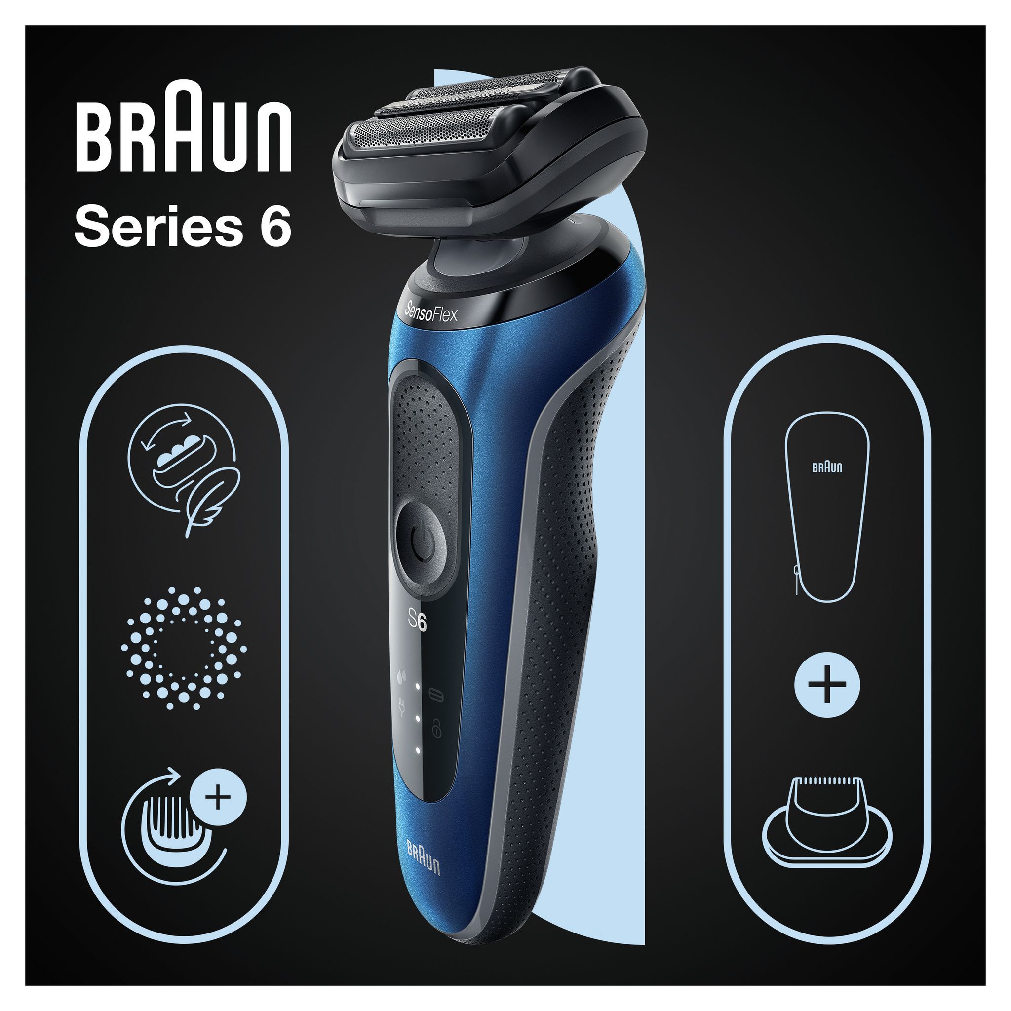 Voir la diapositive 2 : BRAUN Rasoir électrique 61-B1200S - Noir et bleu