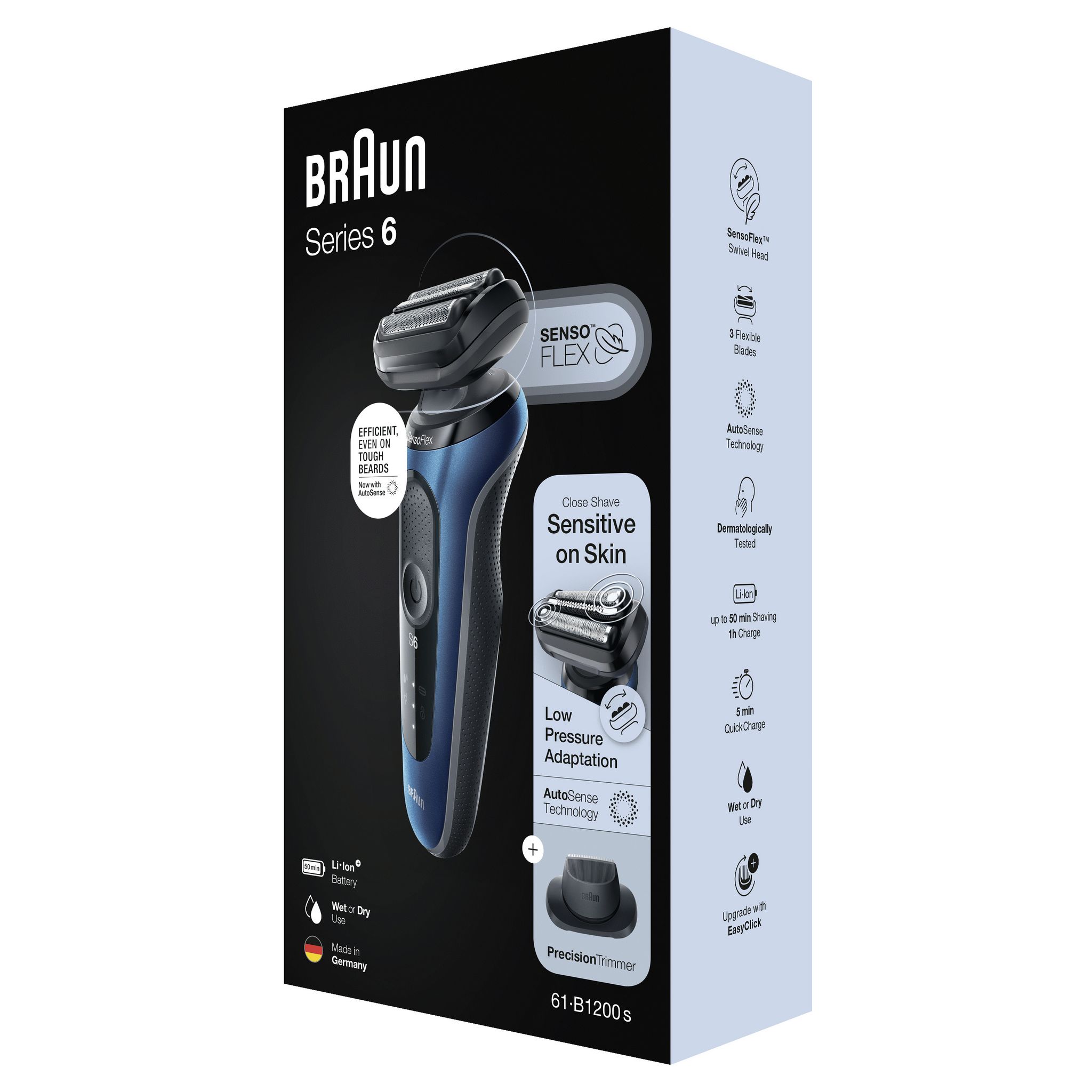Voir la diapositive 7 : BRAUN Rasoir électrique 61-B1200S - Noir et bleu