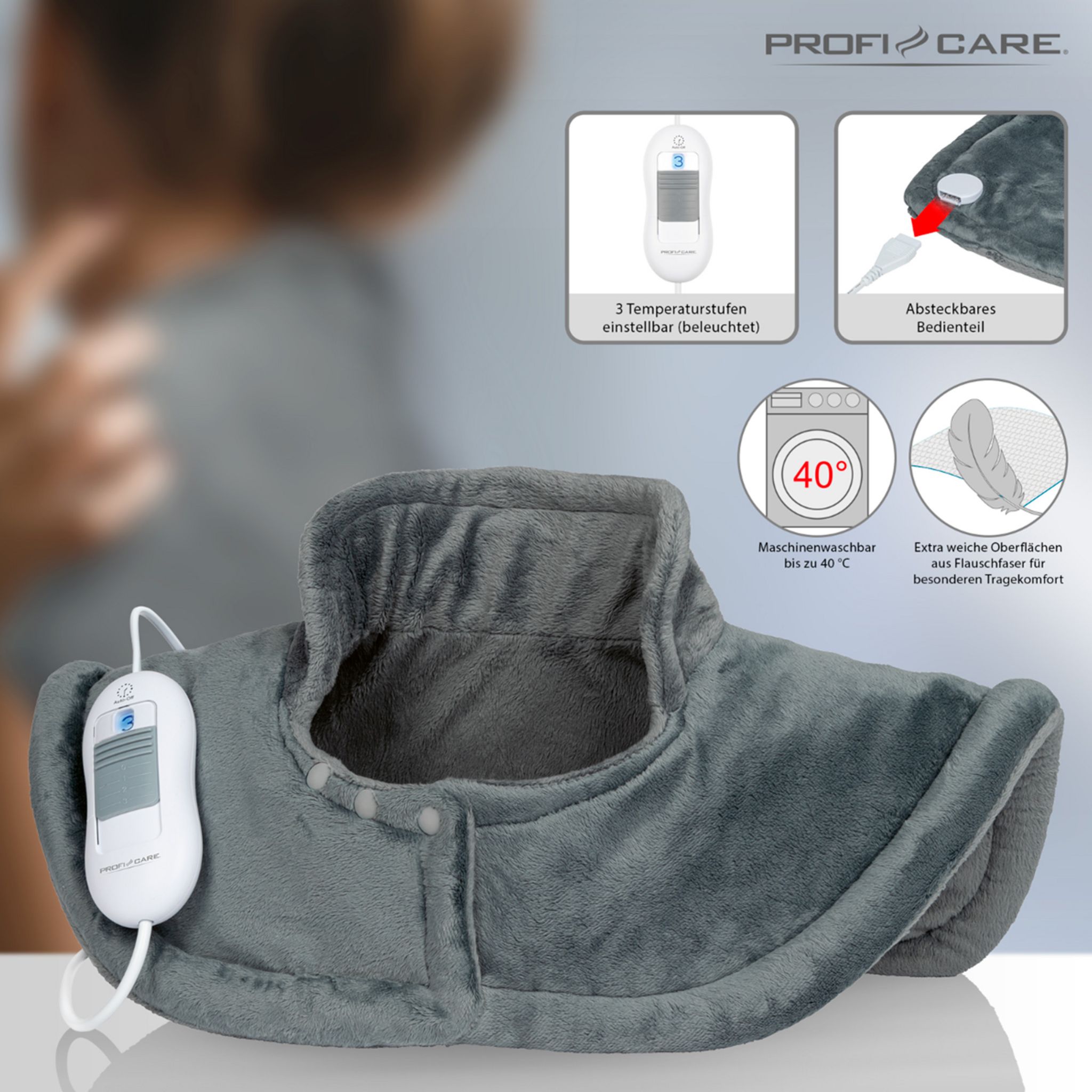 Voir la diapositive 6 : PROFICARE Coussin chauffant épaules et cou 3097 - Gris