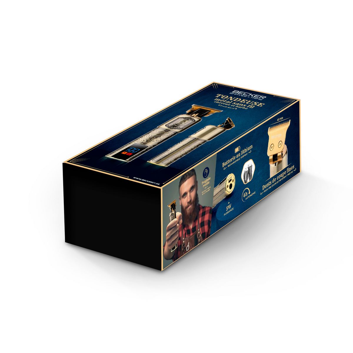 BECKER SHAVES & TRIMS Tondeuse sans fil cheveux et barbe Harley - Or