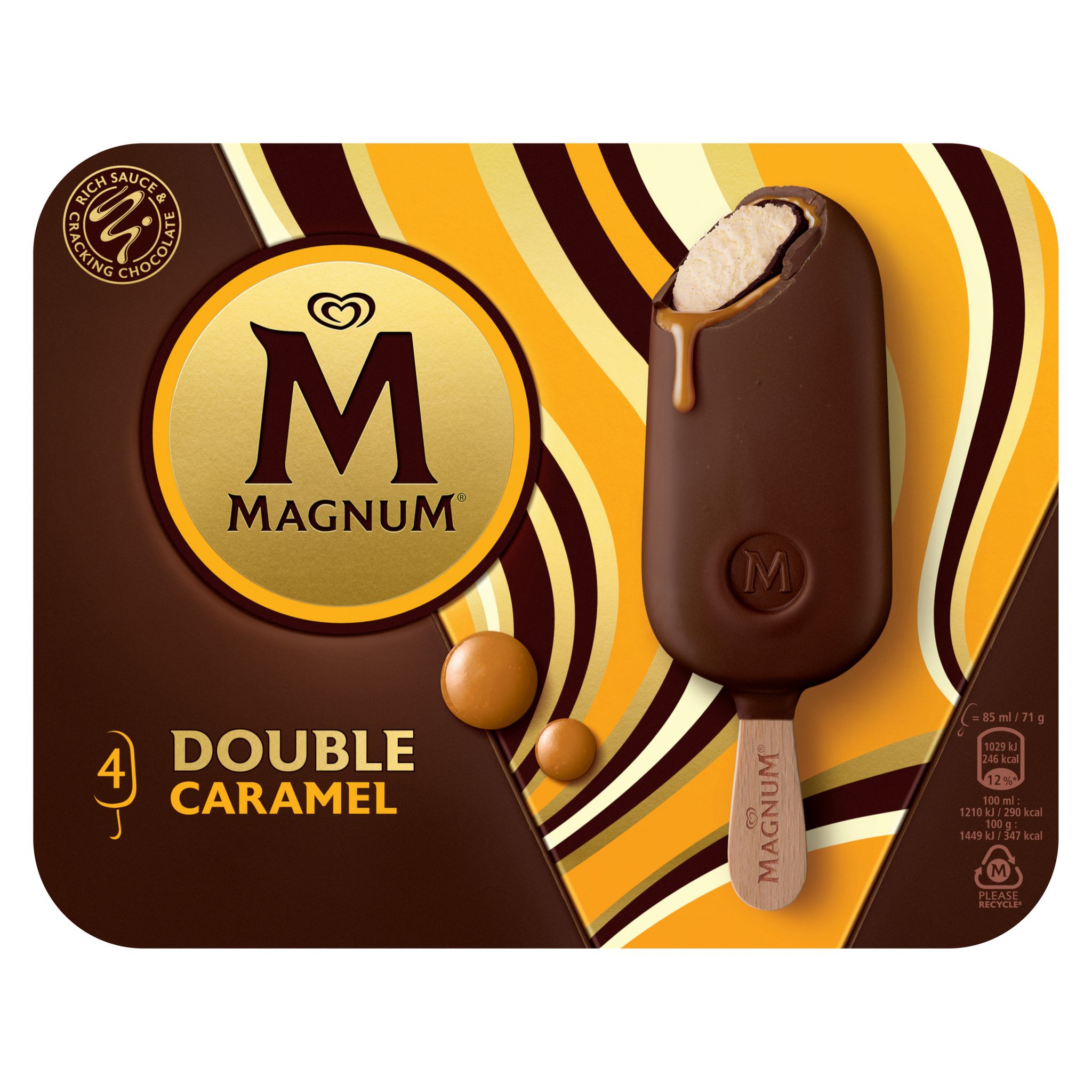 Voir la diapositive 2 : MAGNUM Bâtonnets glacés Deluxe double caramel 4 pièces 284g