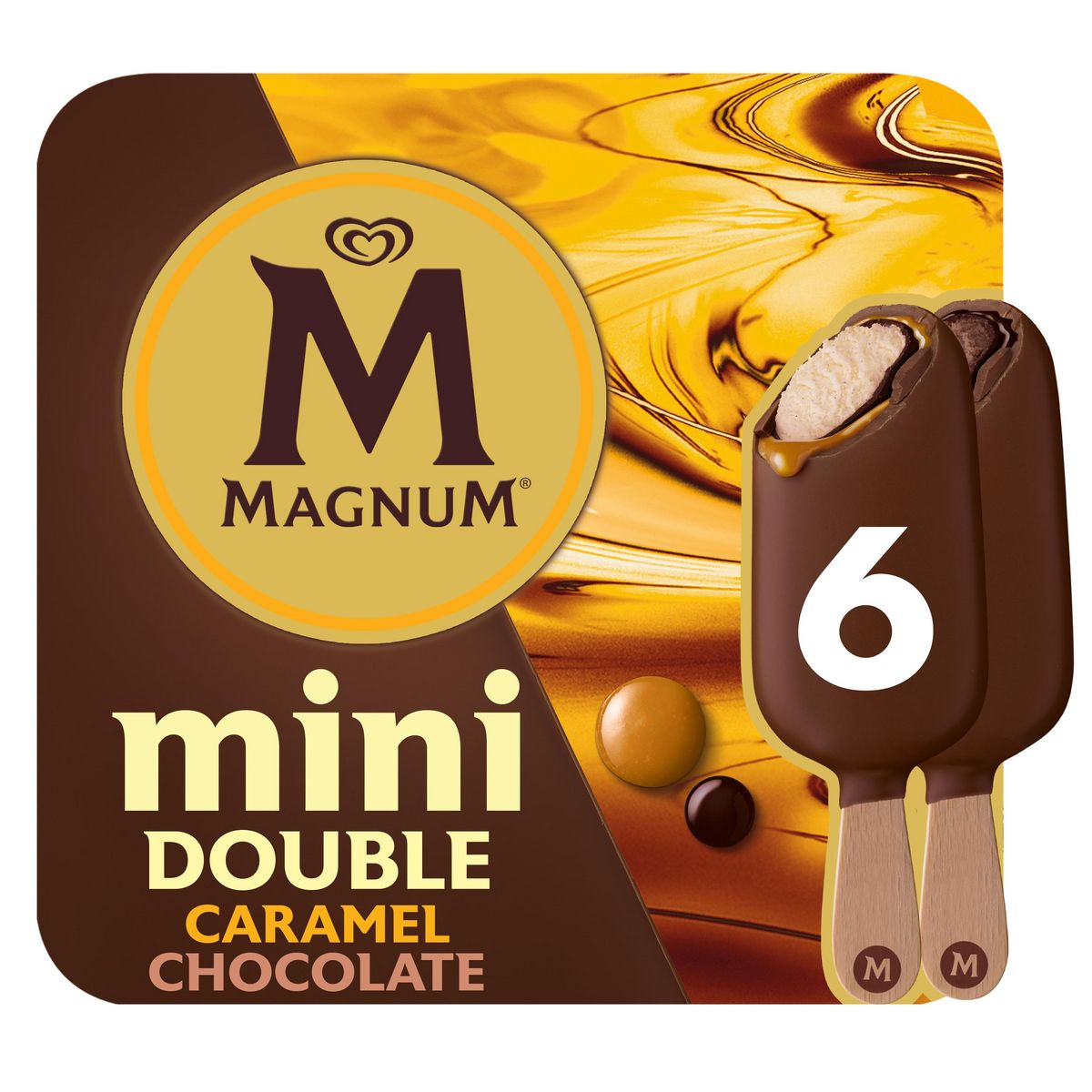 MAGNUM Mini bâtonnets glacés double caramel chocolat 6 pièces 283g