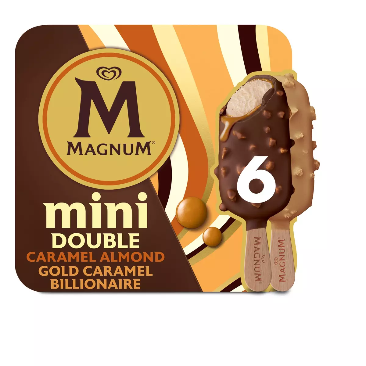 MAGNUM Mini bâtonnet glacé double caramel et amande 6 pièces 282g