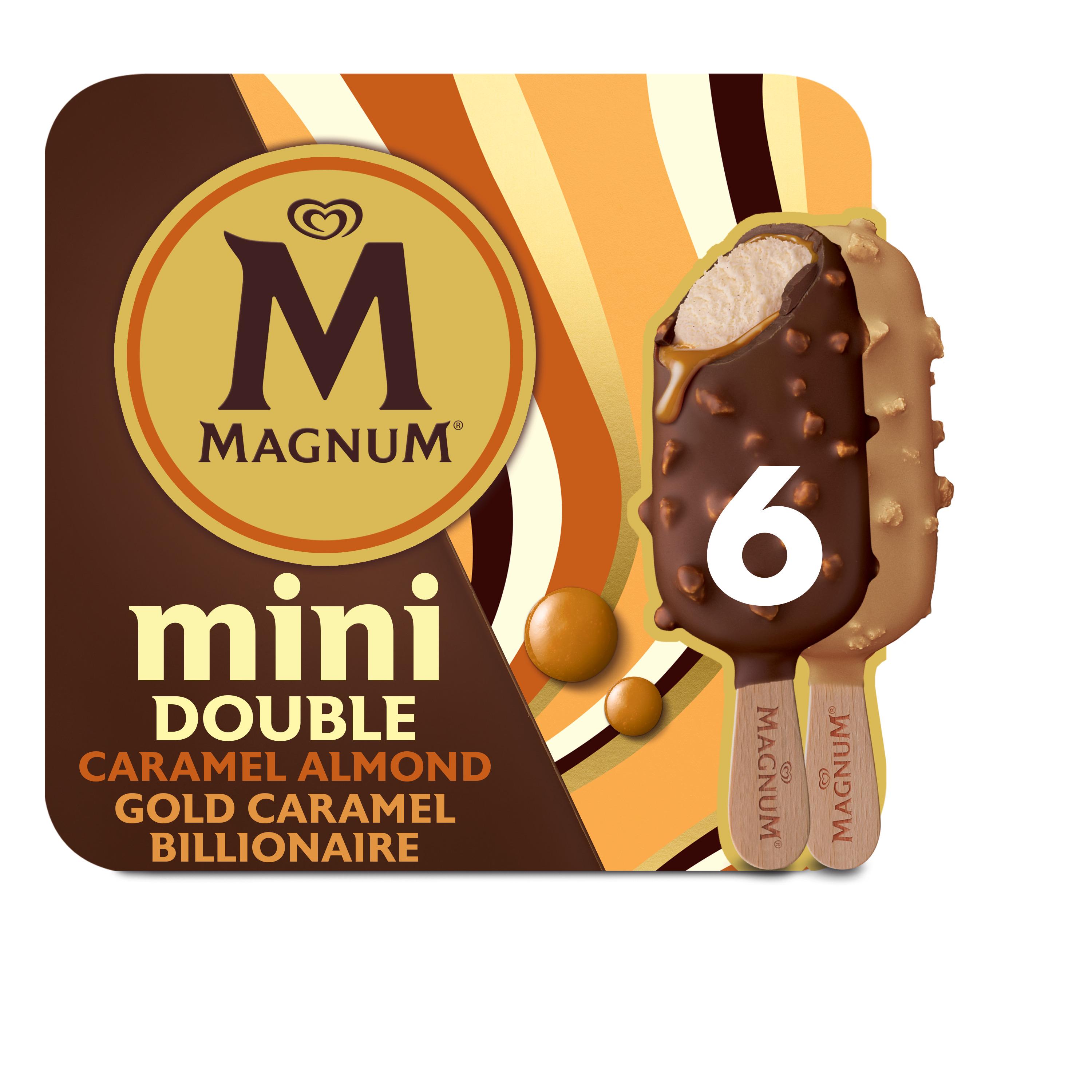 Voir la diapositive 2 : MAGNUM Mini bâtonnets glacés double caramel et amande 6 pièces 282g