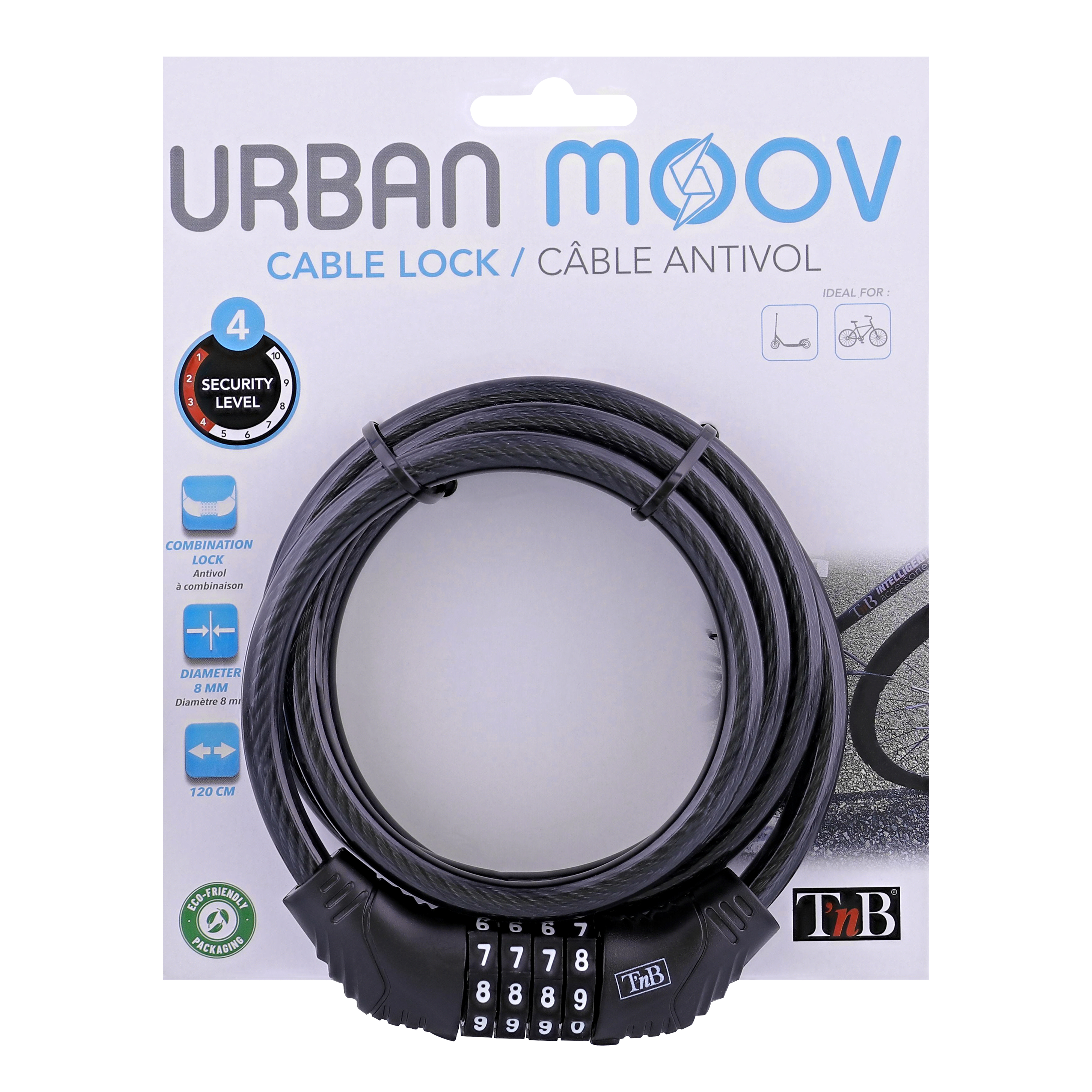 Voir la diapositive 4 : URBAN MOOV Antivol spirale à code pour vélo et trottinette