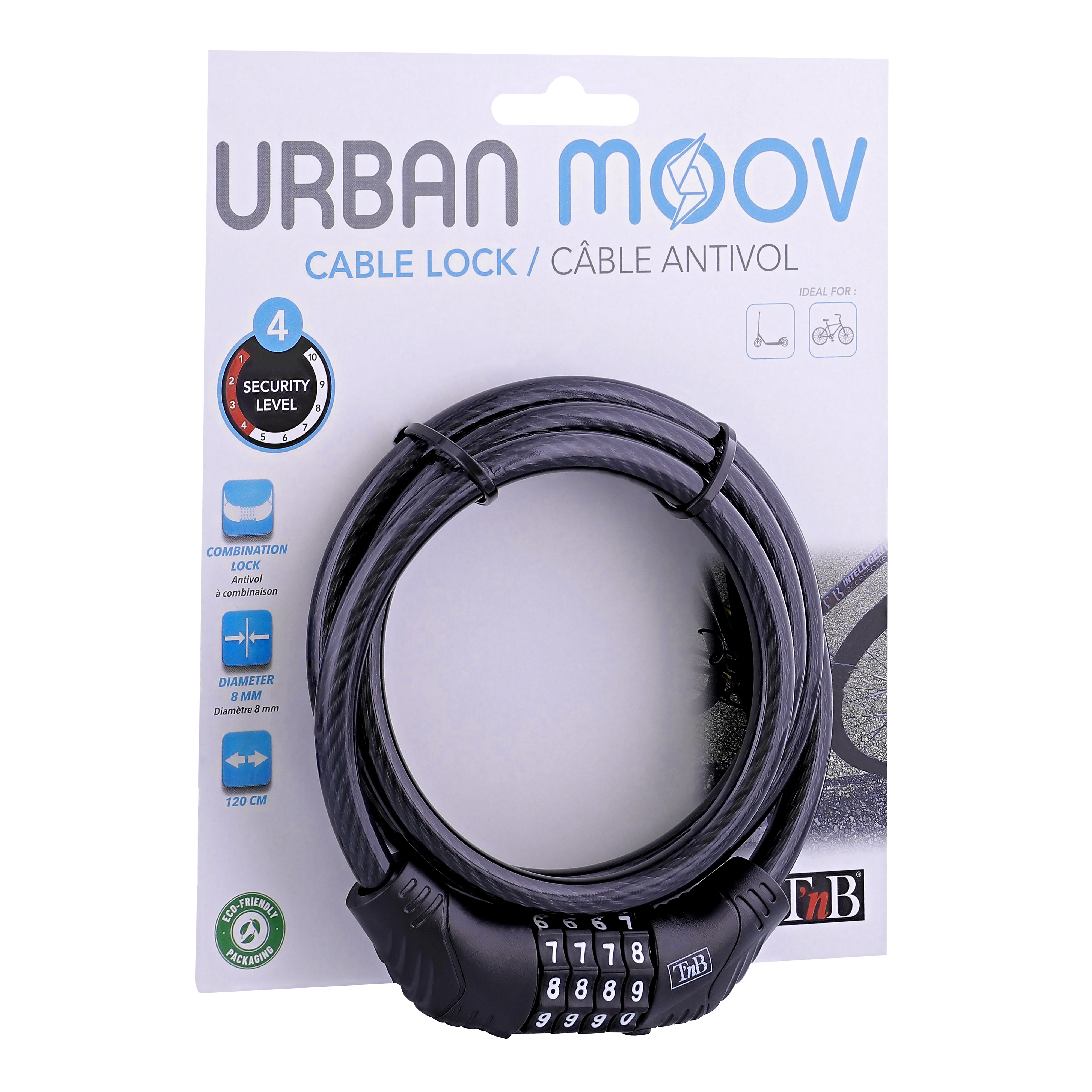 Voir la diapositive 5 : URBAN MOOV Antivol spirale à code pour vélo et trottinette