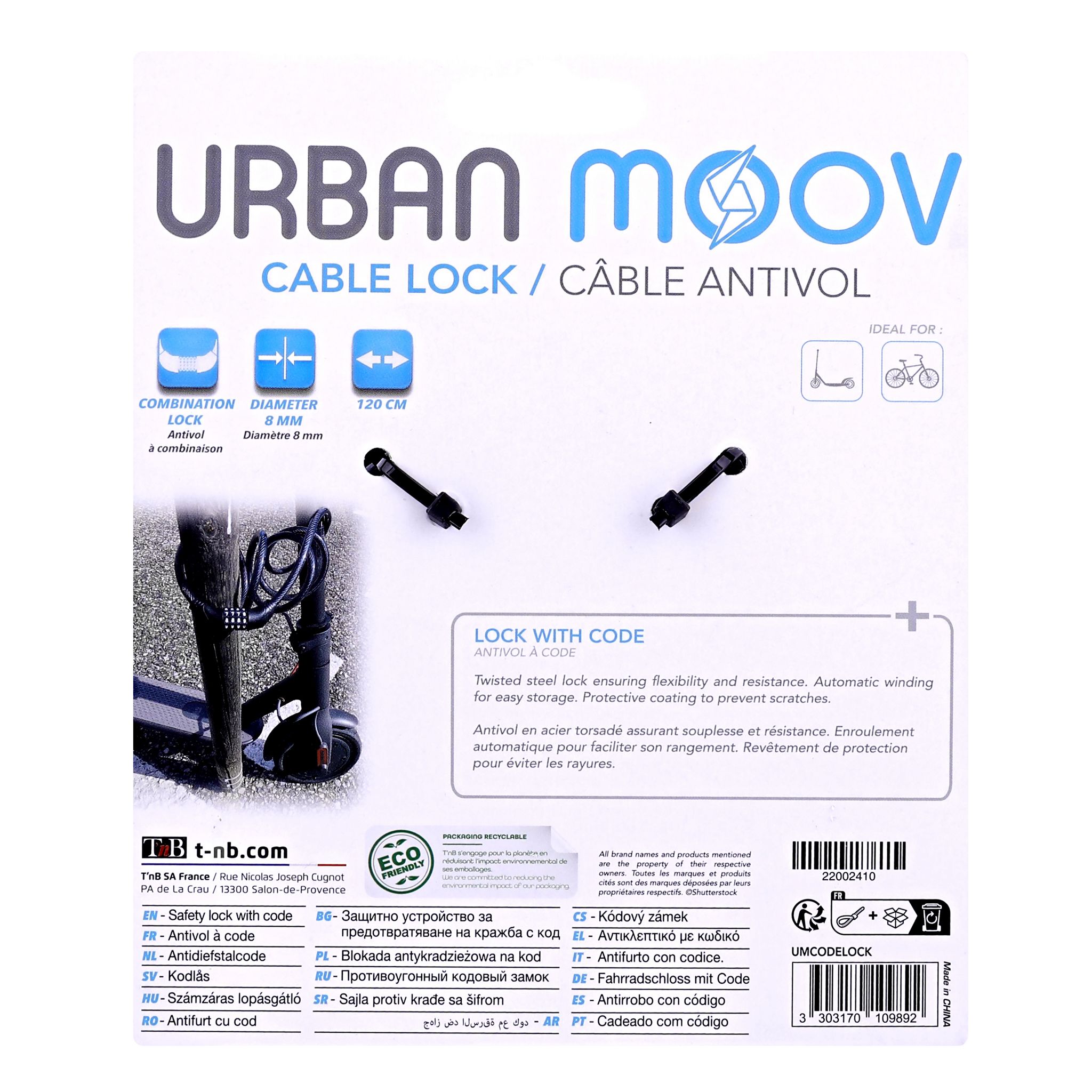 Voir la diapositive 6 : URBAN MOOV Antivol spirale à code pour vélo et trottinette