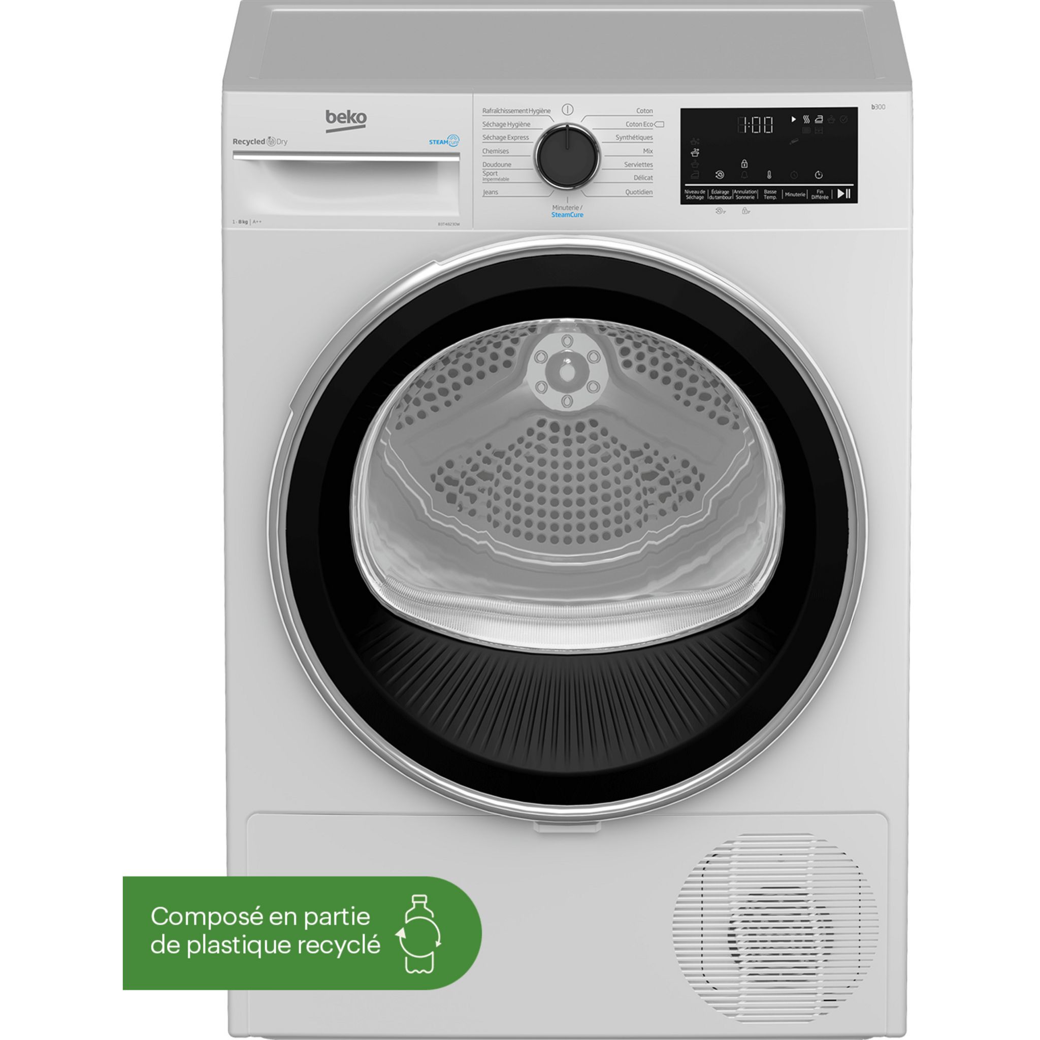Voir la diapositive 1 : BEKO Sèche linge hublot B3T48230W, 8 kg, Pompe à chaleur, A++