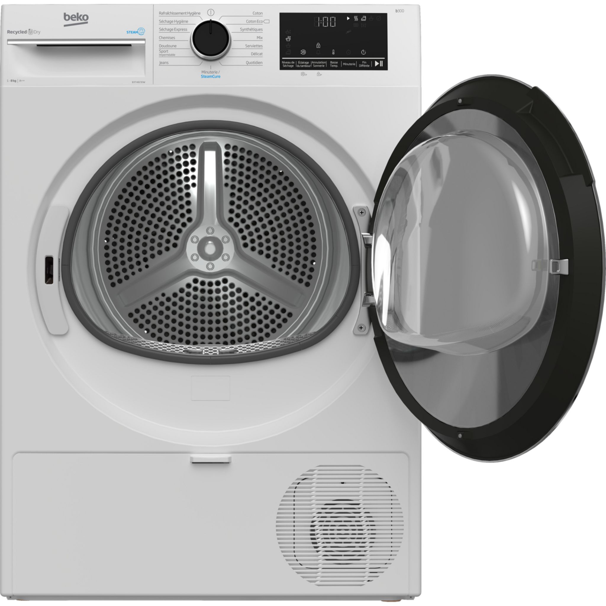 Voir la diapositive 2 : BEKO Sèche linge hublot B3T48230W, 8 kg, Pompe à chaleur, A++