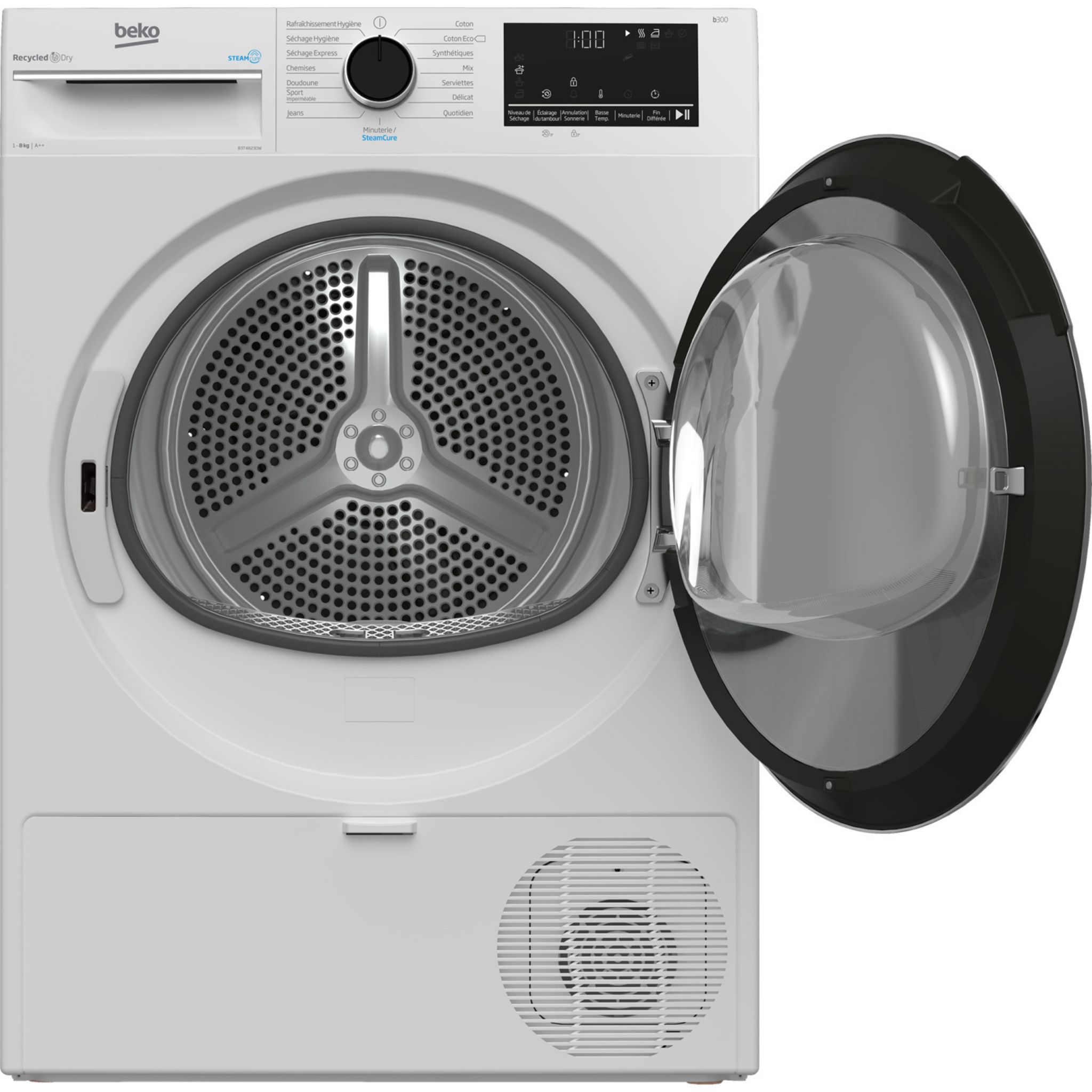 Voir la diapositive 3 : BEKO Sèche linge hublot B3T48230W, 8 kg, Pompe à chaleur, A++