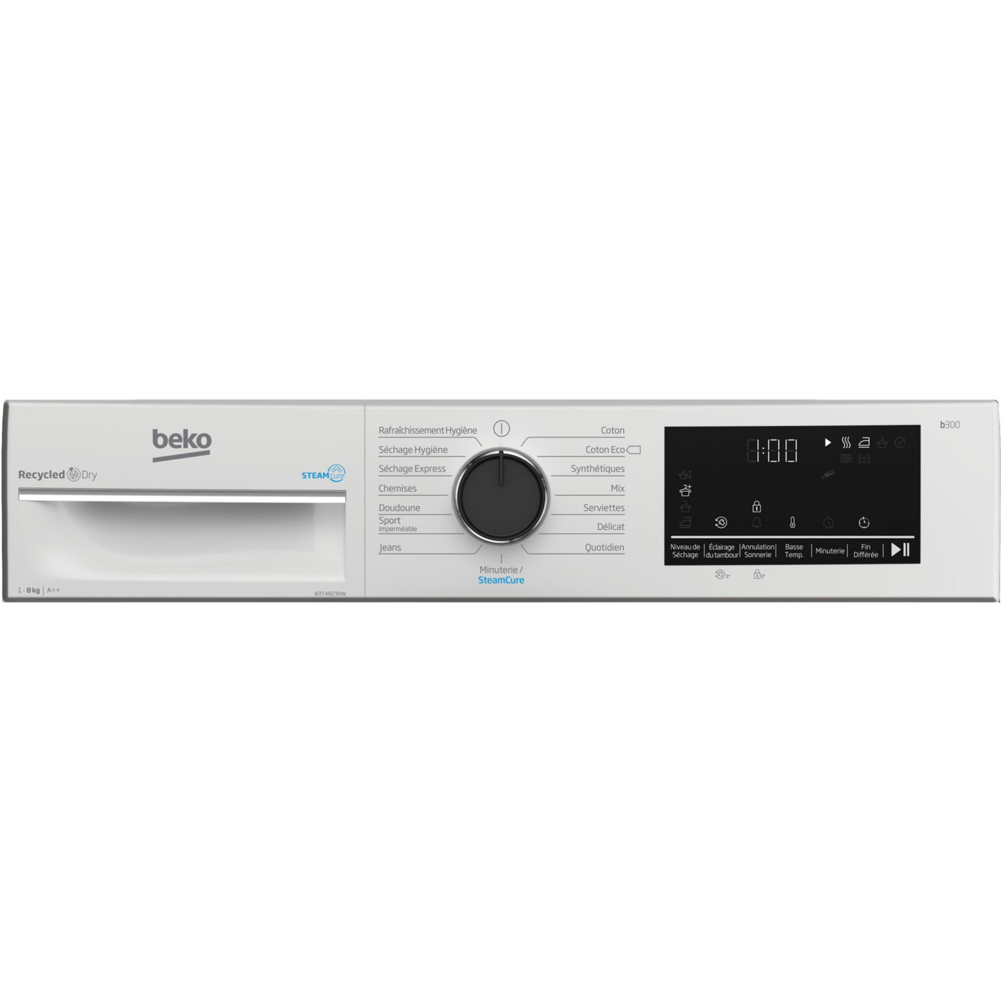 Voir la diapositive 8 : BEKO Sèche linge hublot B3T48230W, 8 kg, Pompe à chaleur, A++