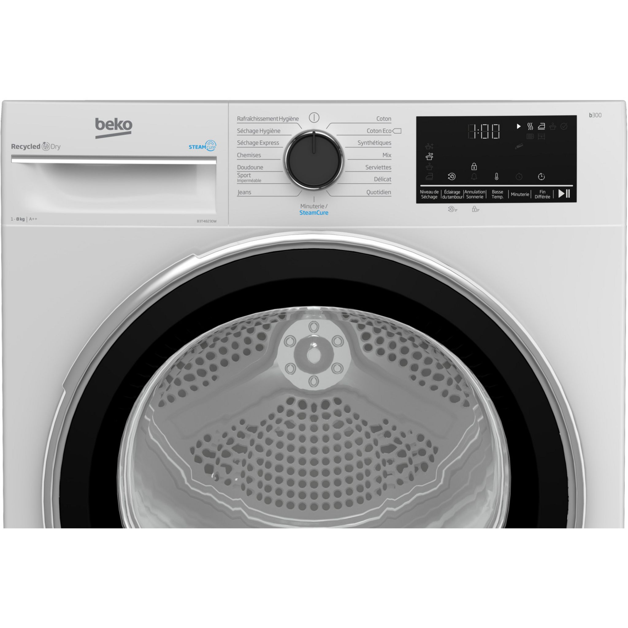 Voir la diapositive 9 : BEKO Sèche linge hublot B3T48230W, 8 kg, Pompe à chaleur, A++
