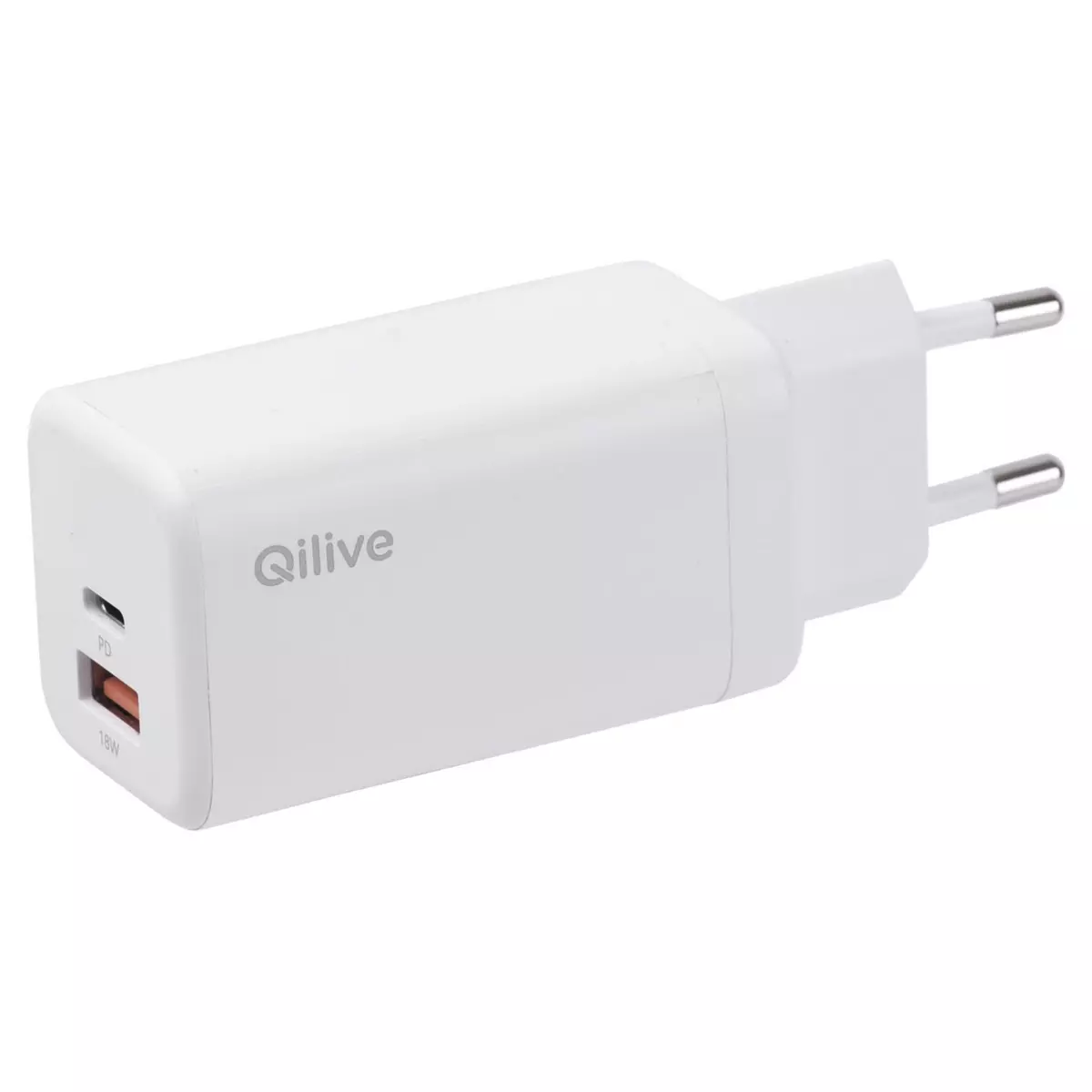 QILIVE Chargeur maison USB C/USB A - Blanc
