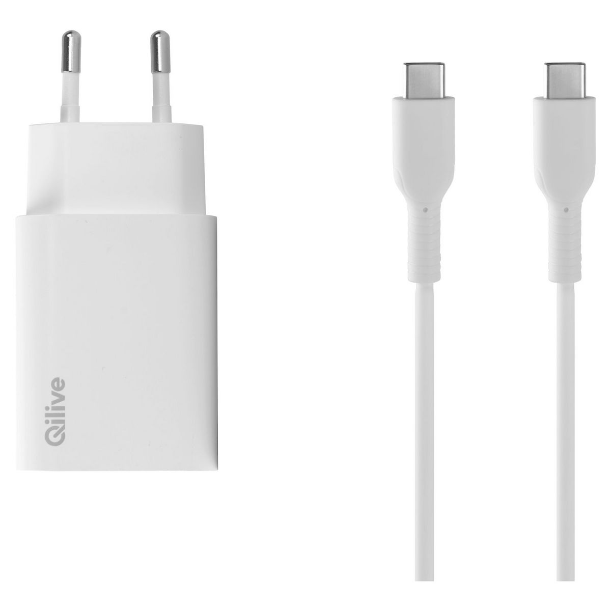 QILIVE Chargeur et câble USB C/USB C - Blanc
