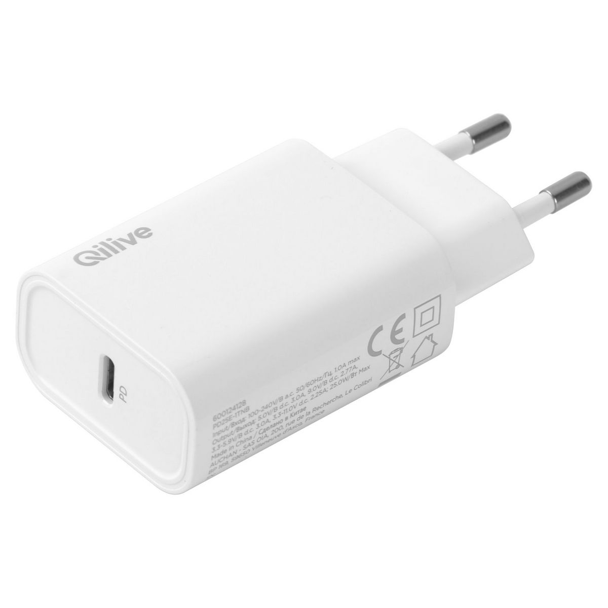 QILIVE Chargeur maison USB C - Blanc