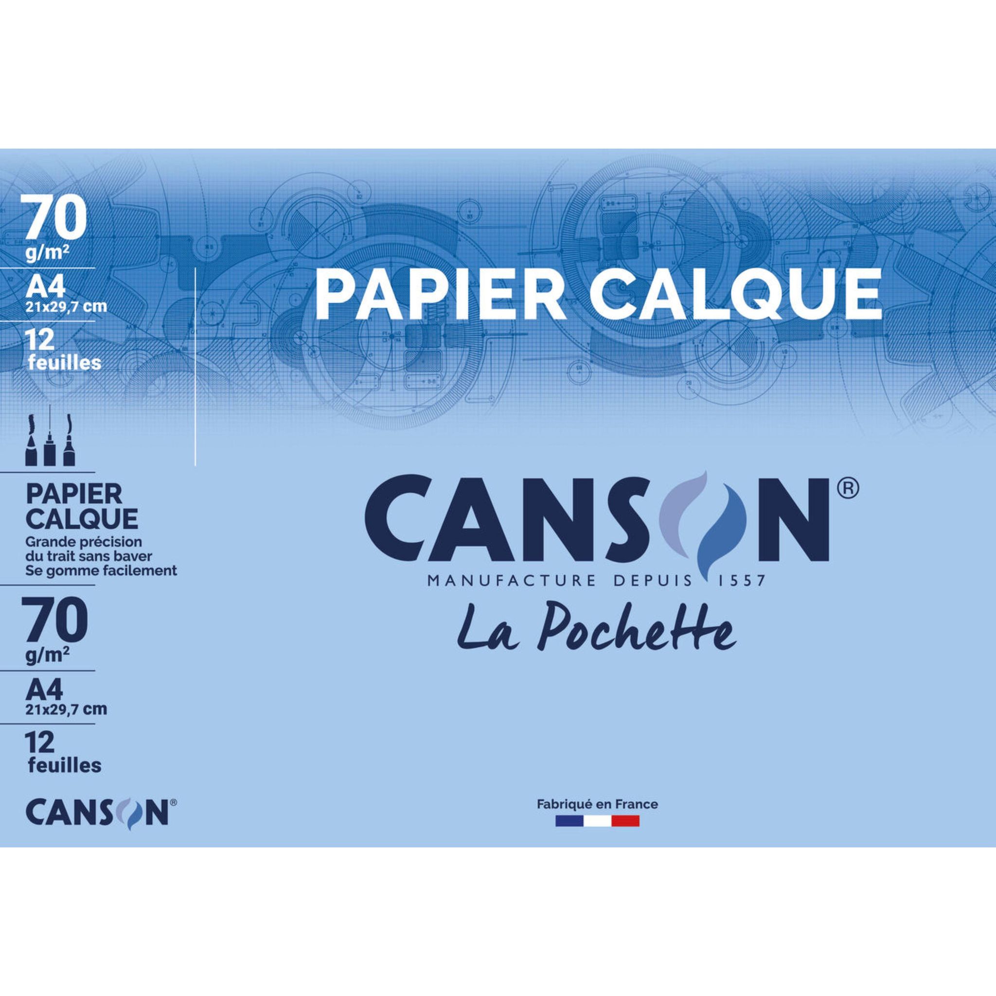 CANSON Pochette papier calque 12 feuilles 21x29,7 cm 70g