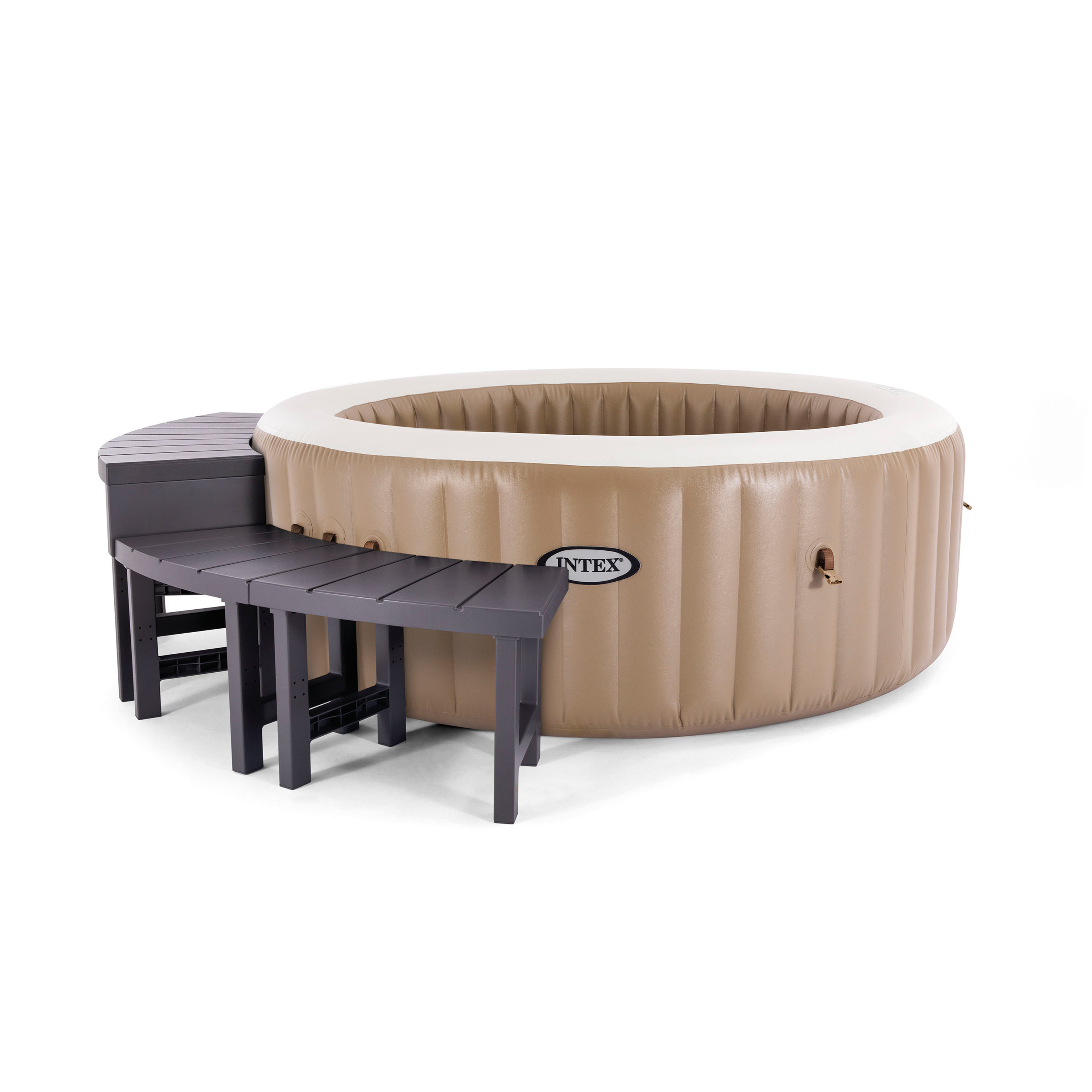INTEX Entourage PureSpa 4 places rond pack 2 pièces médium + 2 hautes - Marron