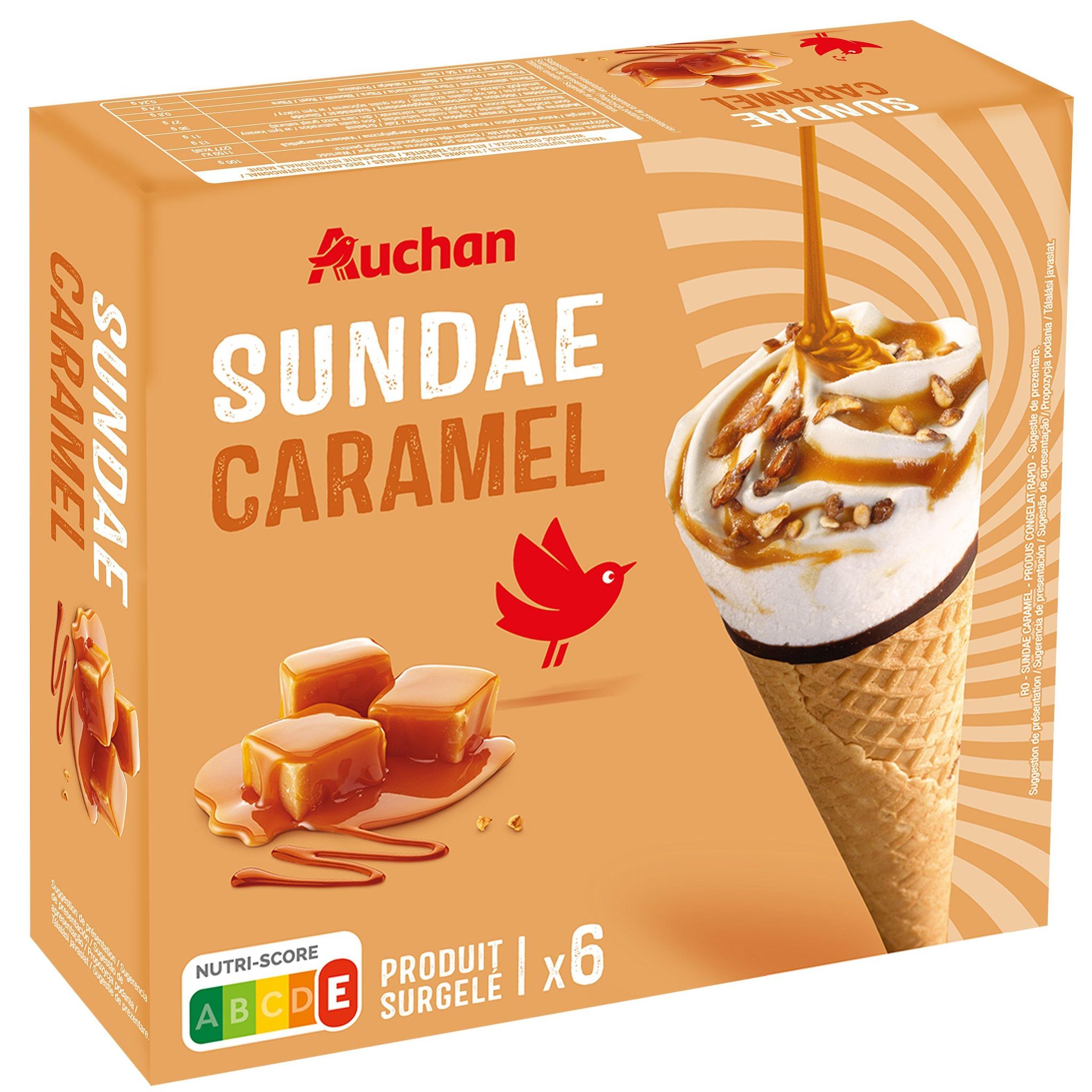 Voir la diapositive 2 : AUCHAN Cônes glacés sundae caramel 6 pièces 389g