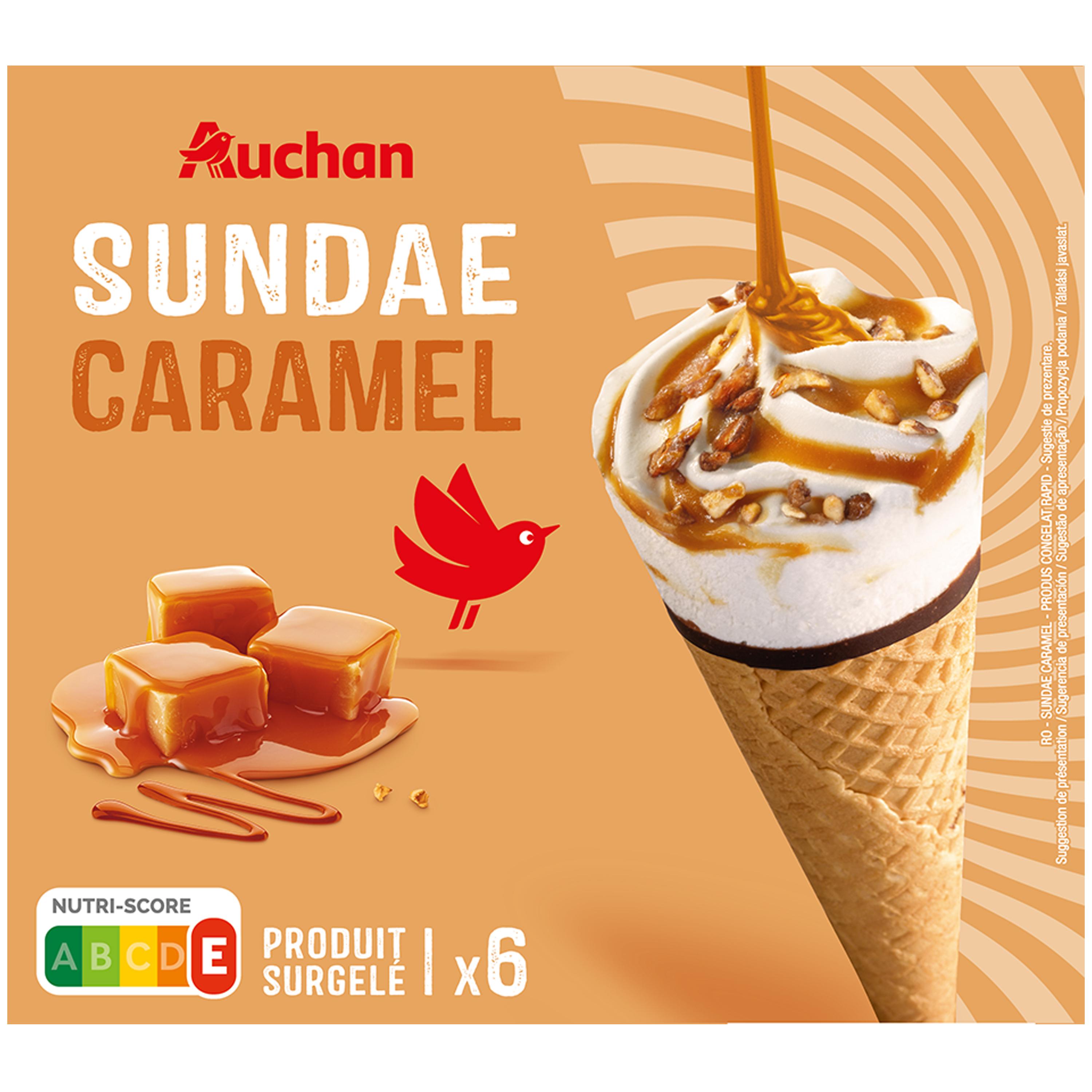 Voir la diapositive 3 : AUCHAN Cônes glacés sundae caramel 6 pièces 389g