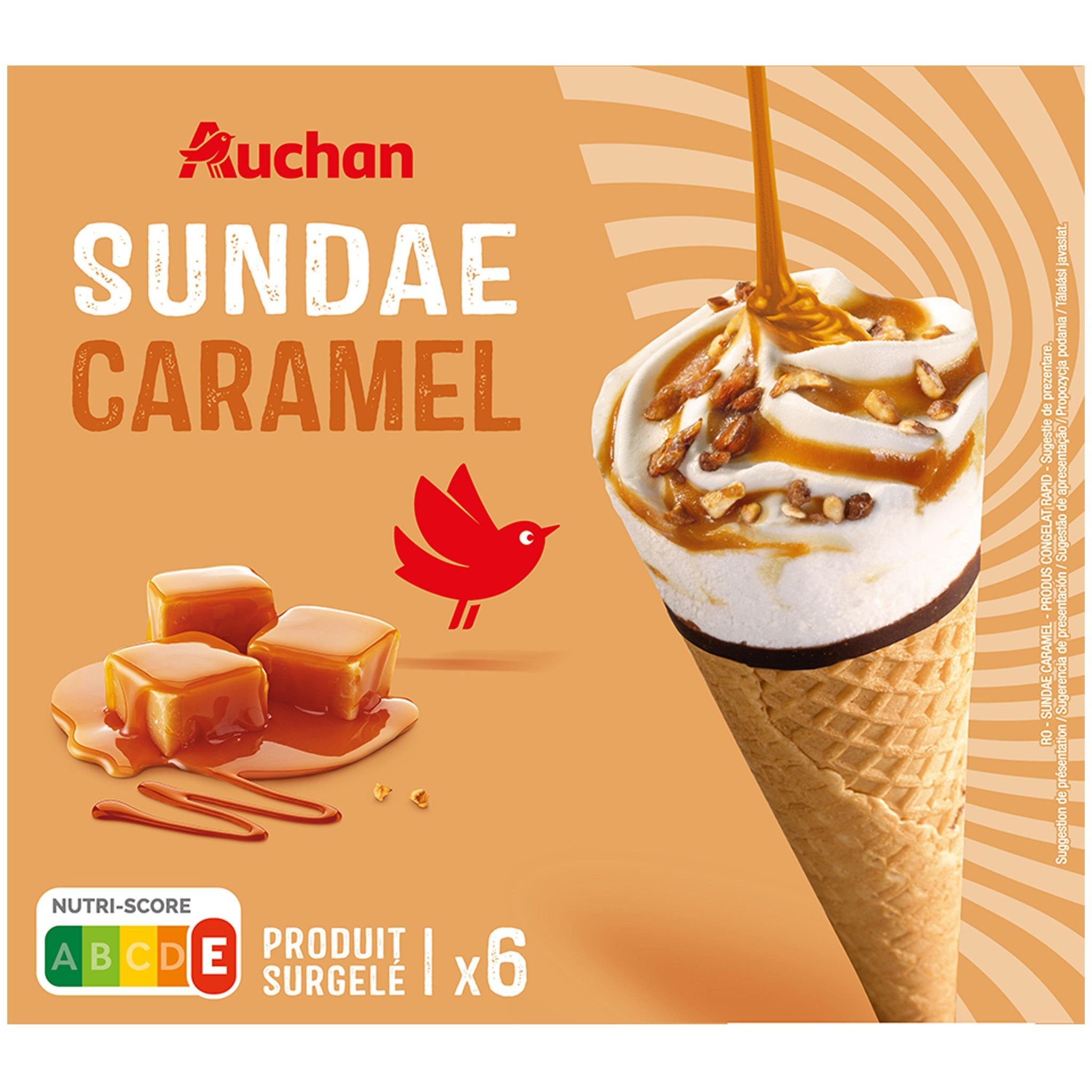 Voir la diapositive 4 : AUCHAN Cônes glacés sundae caramel 6 pièces 389g