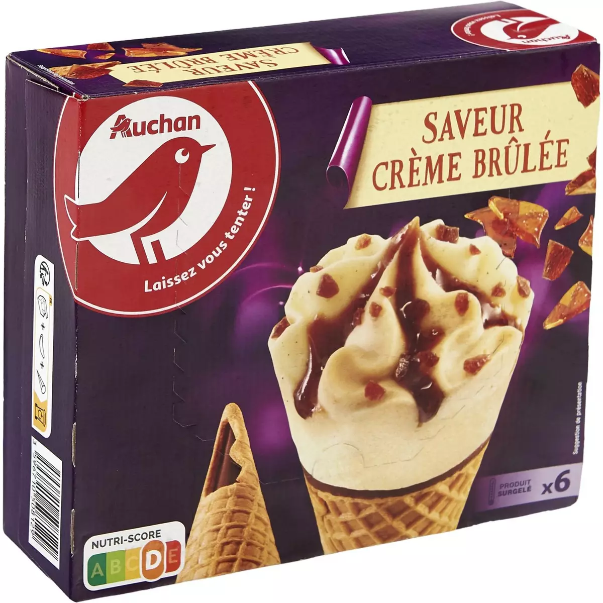 AUCHAN Cône glacé saveur crème brulée 6 pièces 418g