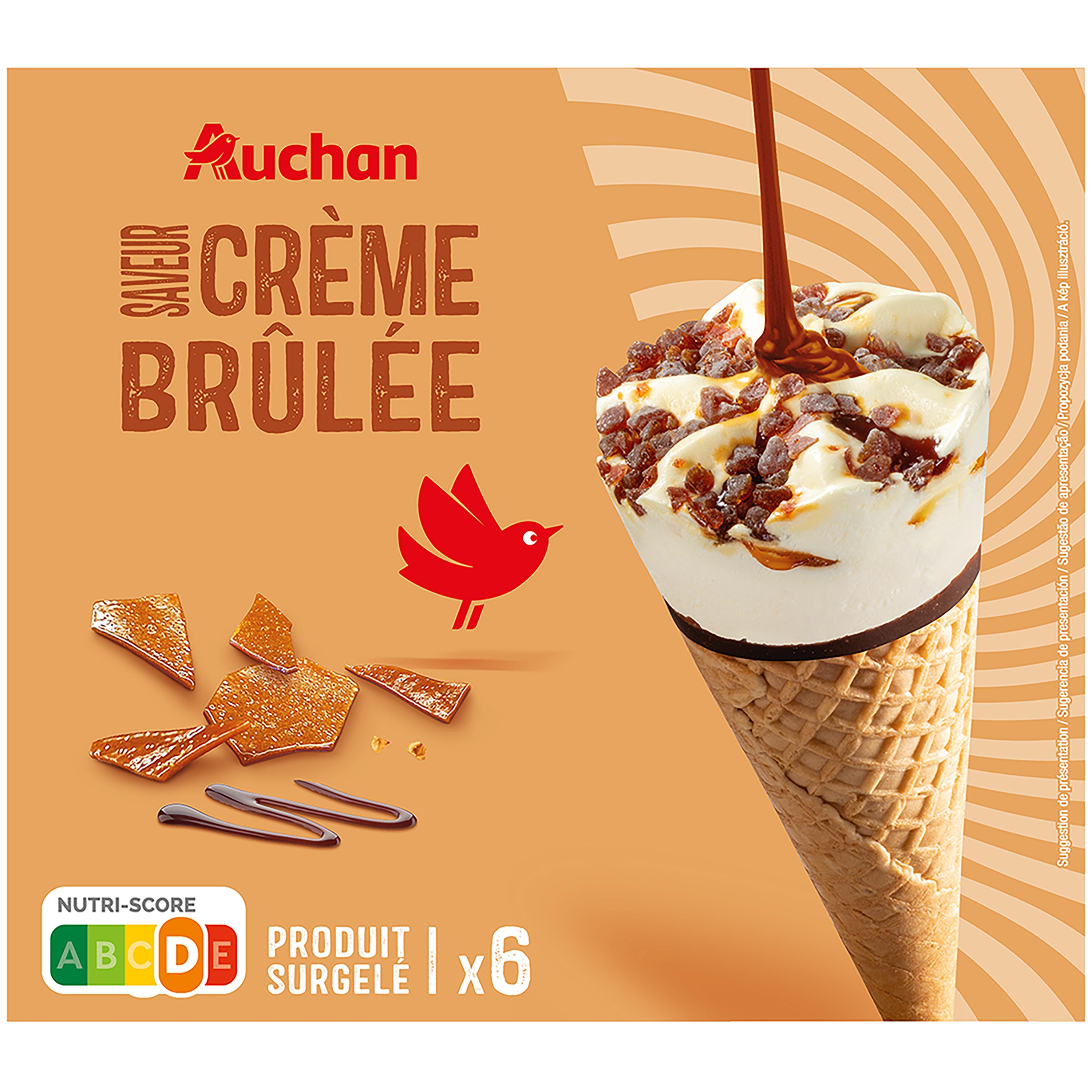 Voir la diapositive 2 : AUCHAN Cône glacé saveur crème brulée 6 pièces 418g