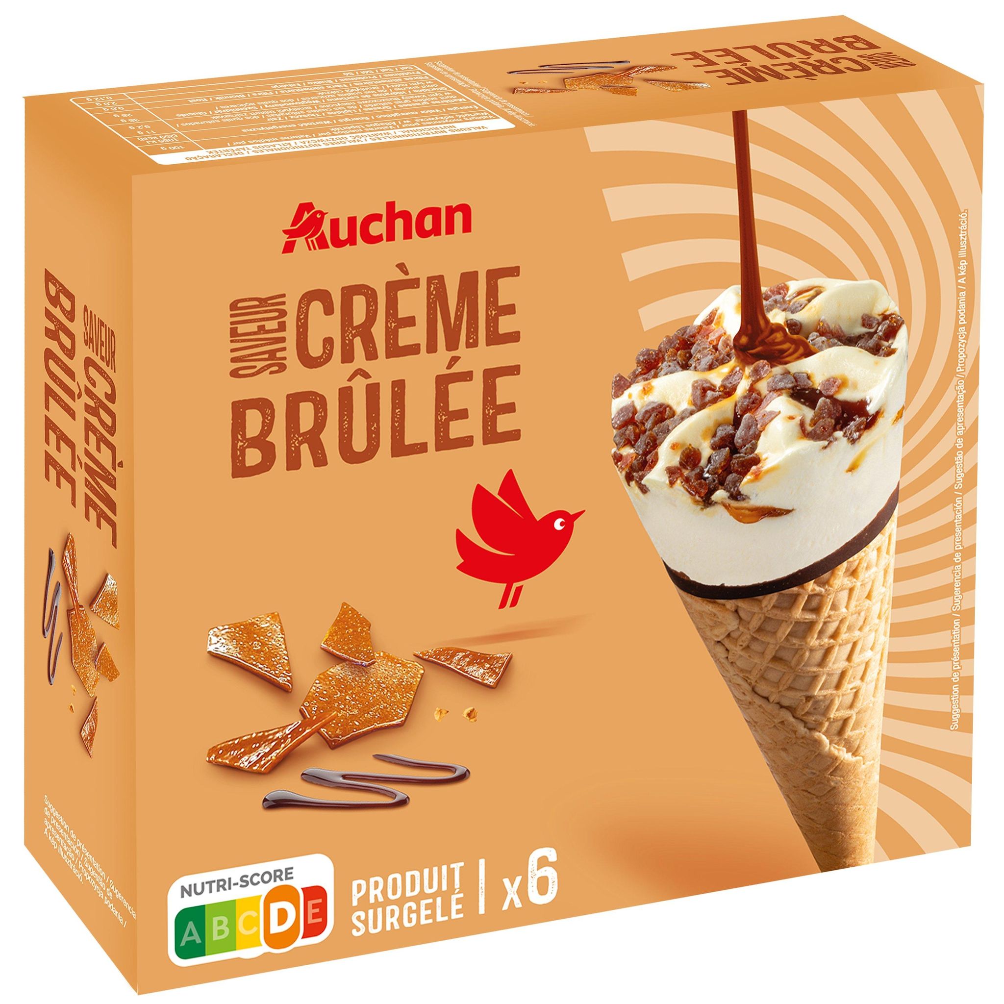 Voir la diapositive 4 : AUCHAN Cône glacé saveur crème brulée 6 pièces 418g