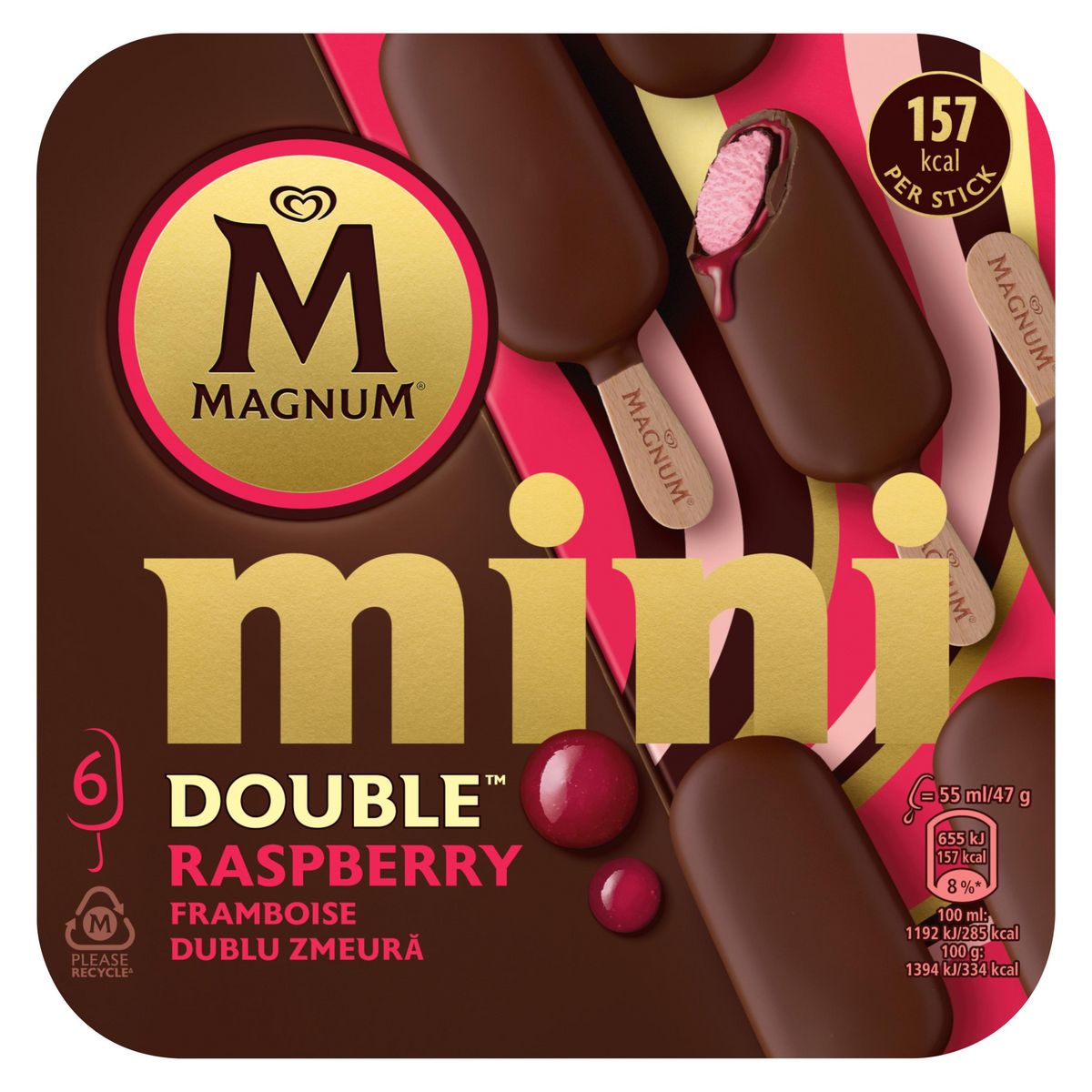 MAGNUM Mini bâtonnets double Raspberry framboise dublu zmeura 6 pièces 282g