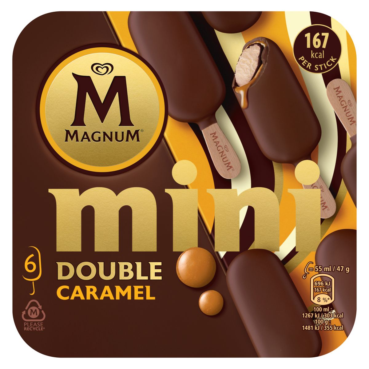 MAGNUM Glace bâtonnets mini Deluxe caramel 6 pièces 282g