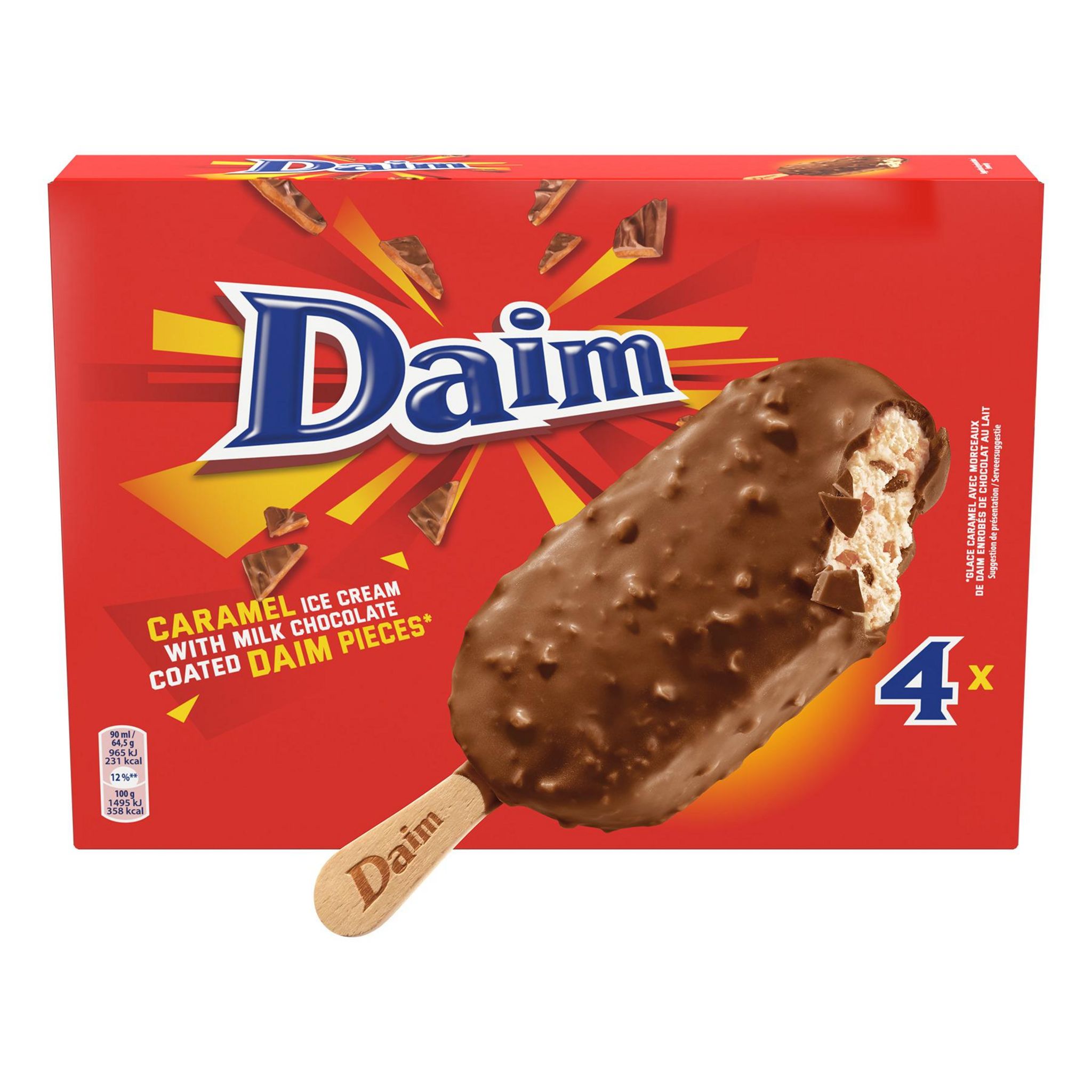 DAIM Bâtonnet glacé caramel et morceaux de daim 4 pièces 258g