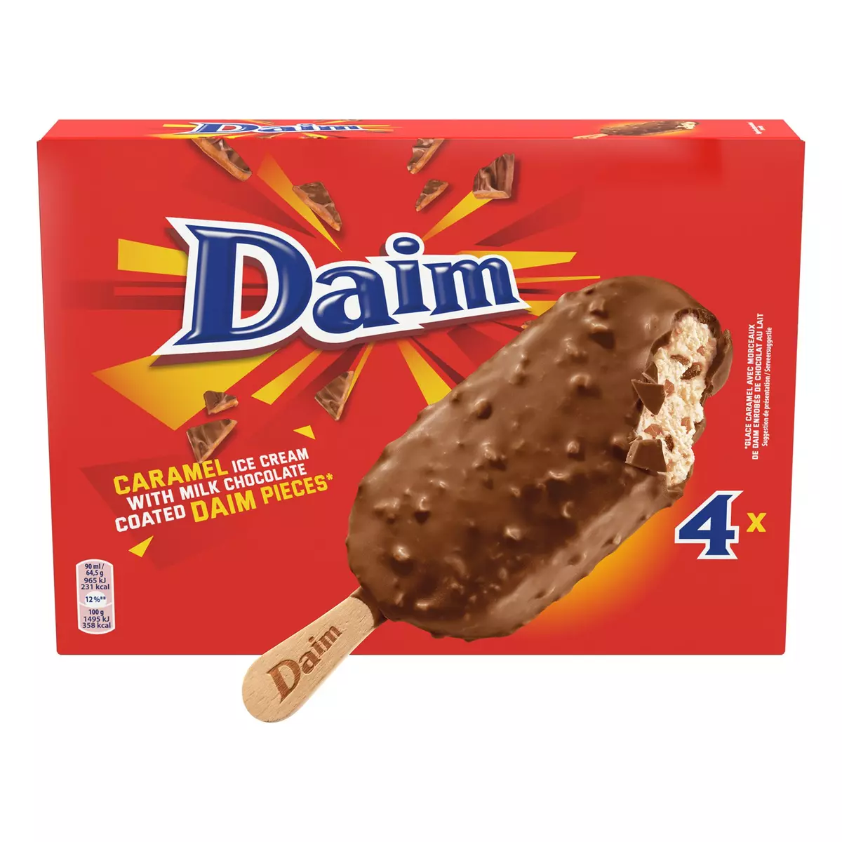 DAIM Bâtonnet glacé caramel et morceaux de daim 4 pièces 258g